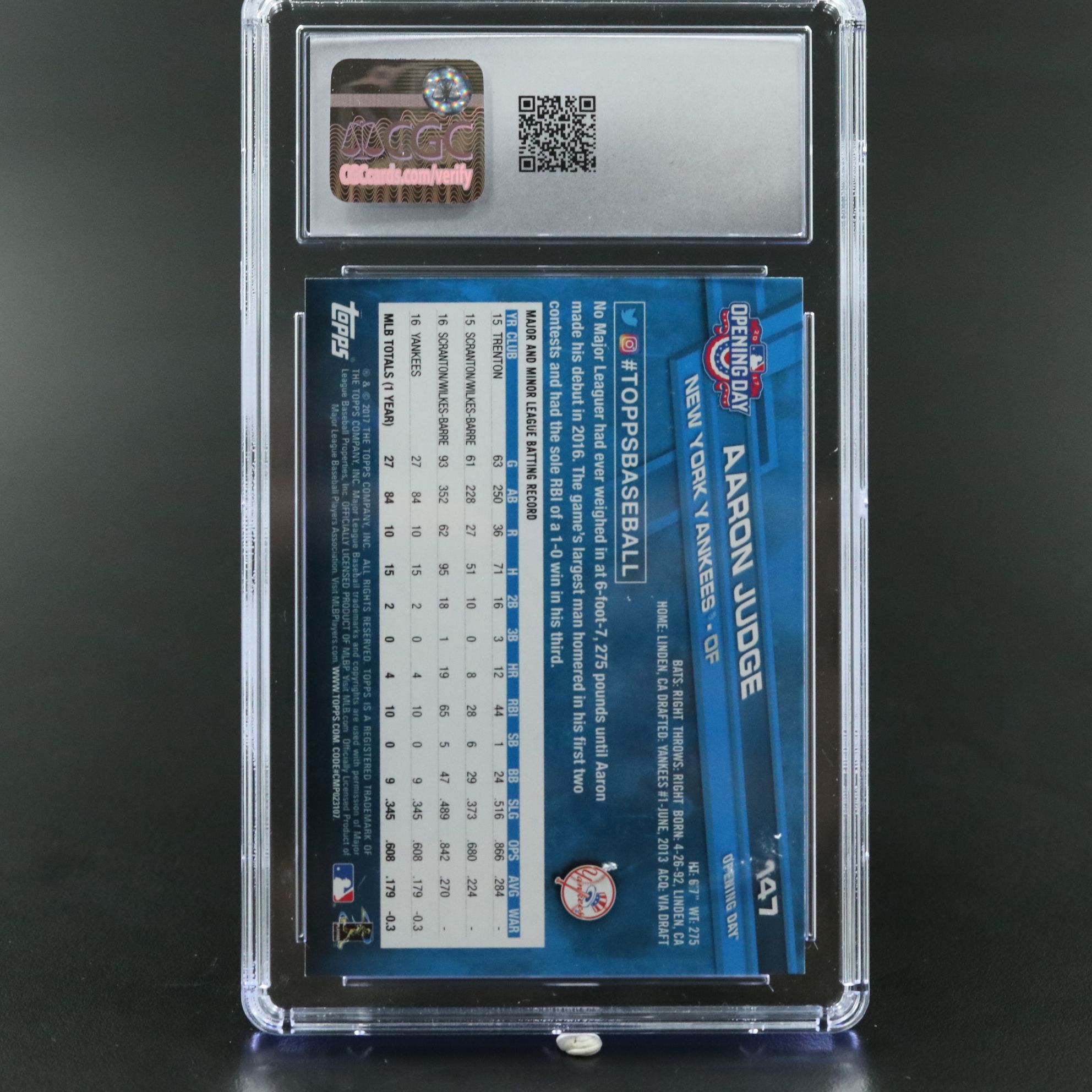 2017 Topps Opening Day Aaron Judge Rookie Baseball Card Graded CGC 10