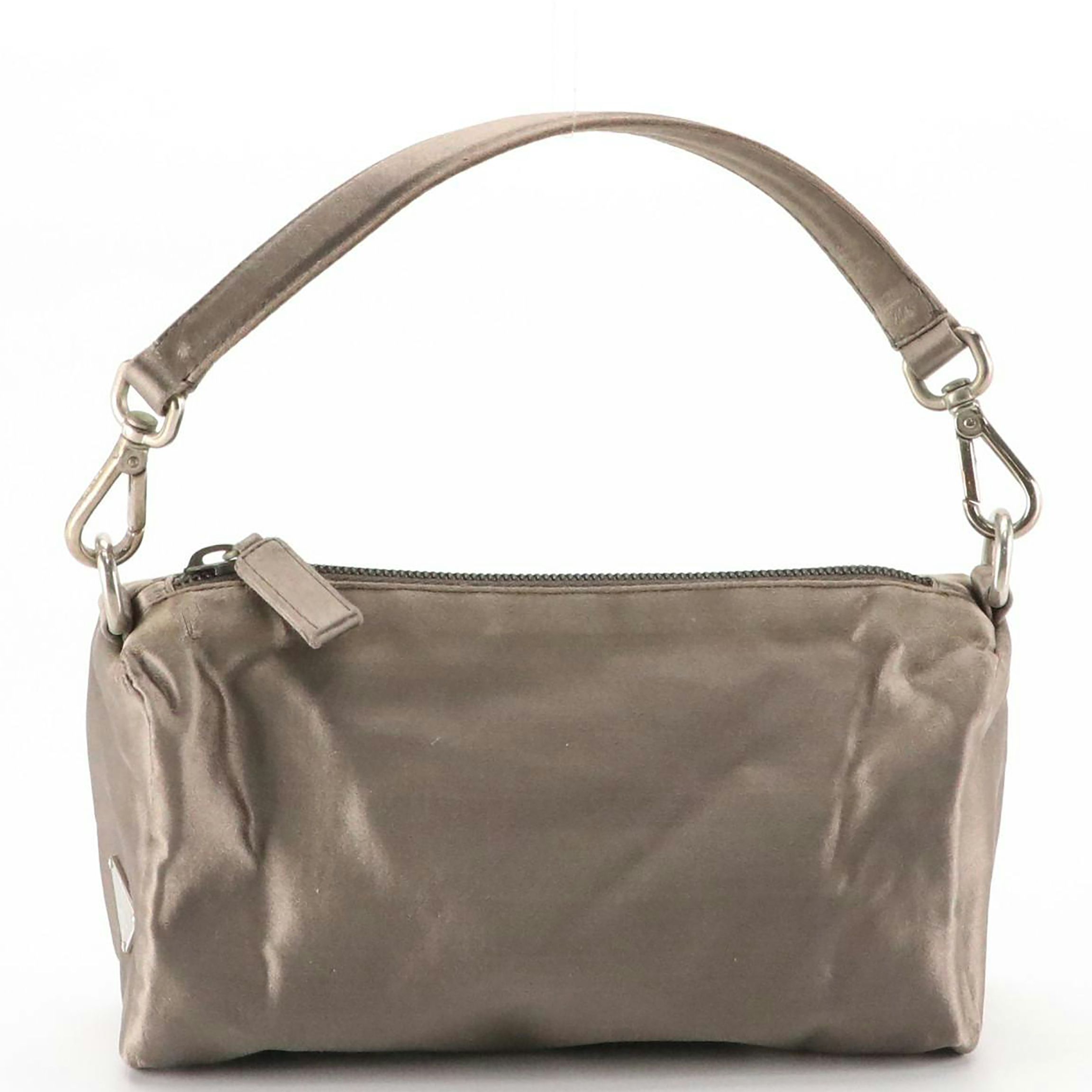 Prada Zippered Mini Bag in Cool Grey Satin
