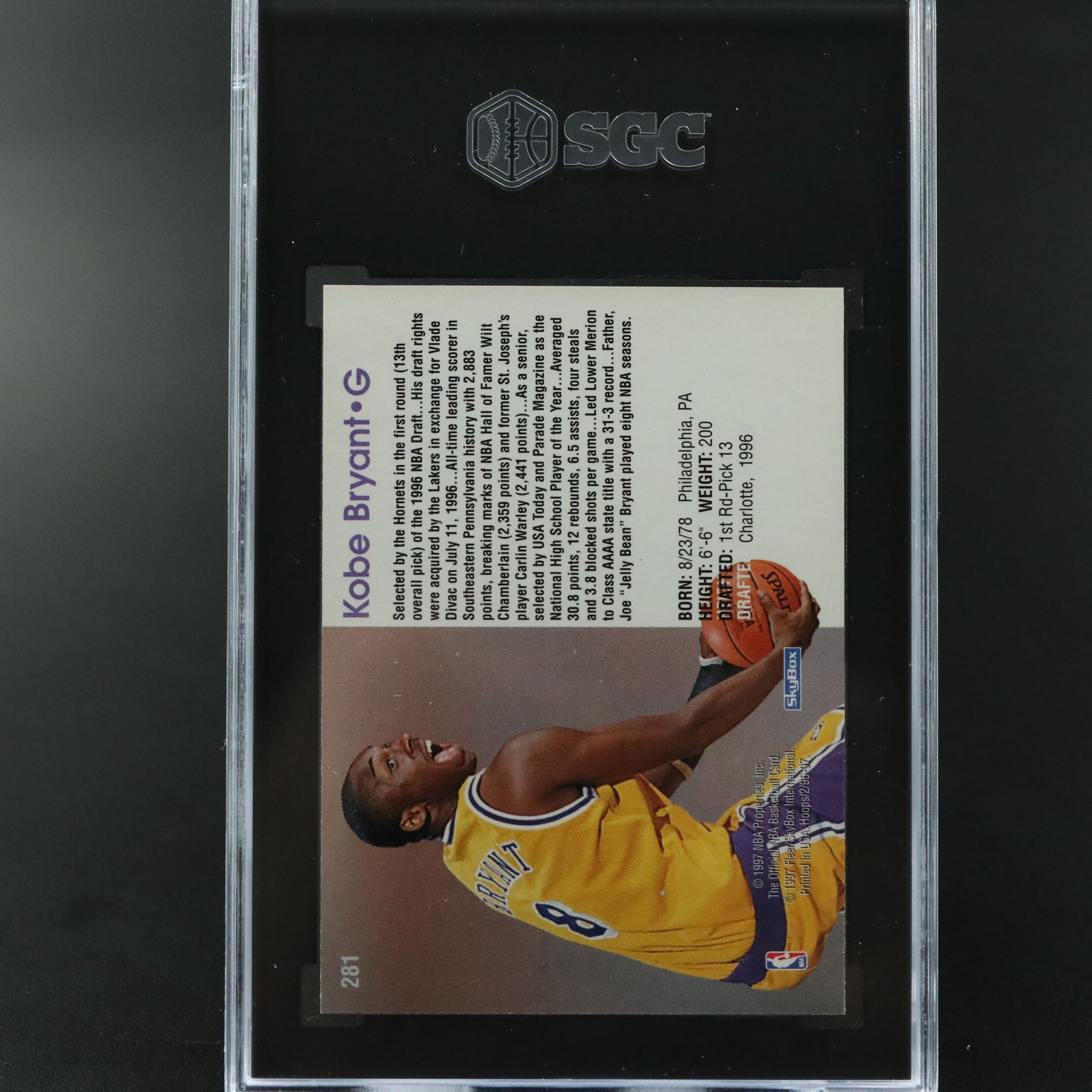 1996-97 NBA Hoops Kobe Bryant Los Angeles Lakers Rookie Card Graded SGC 9