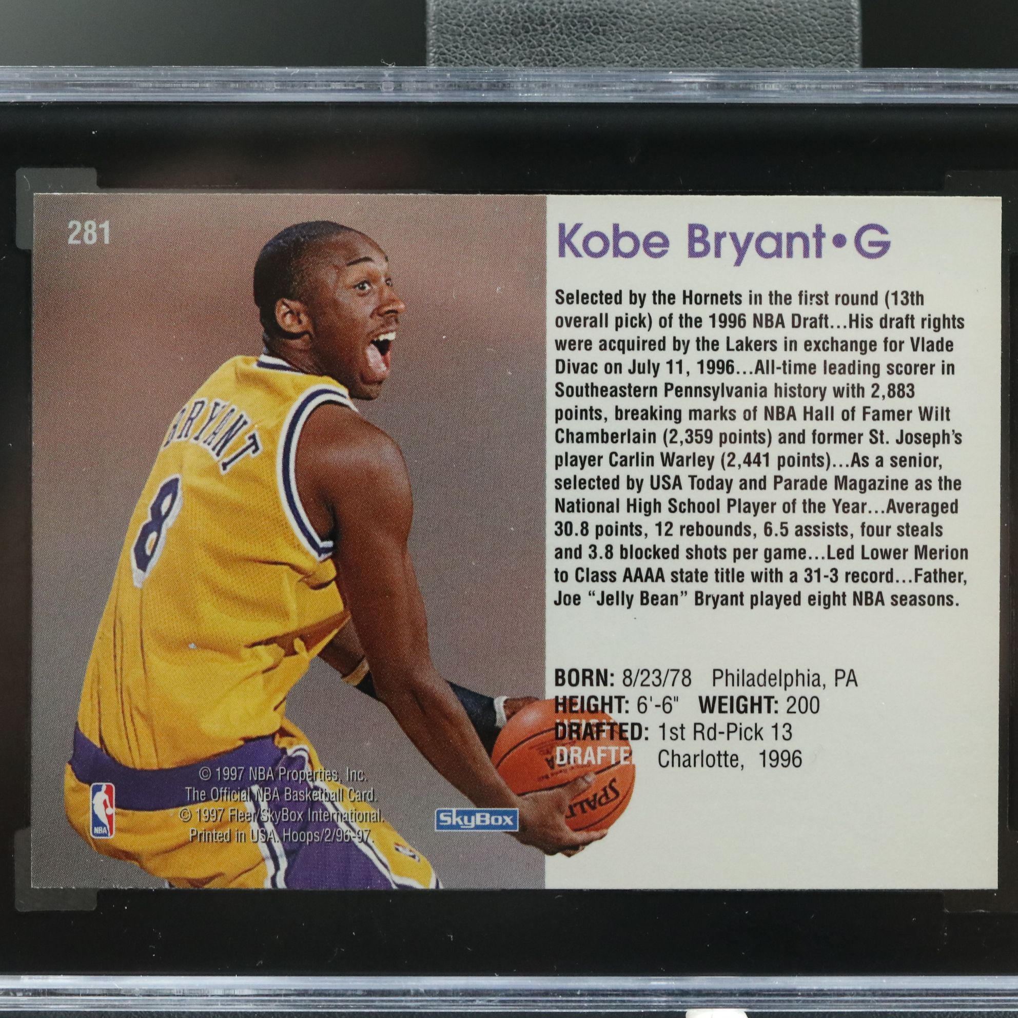 1996-97 NBA Hoops Kobe Bryant Los Angeles Lakers Rookie Card Graded SGC 9