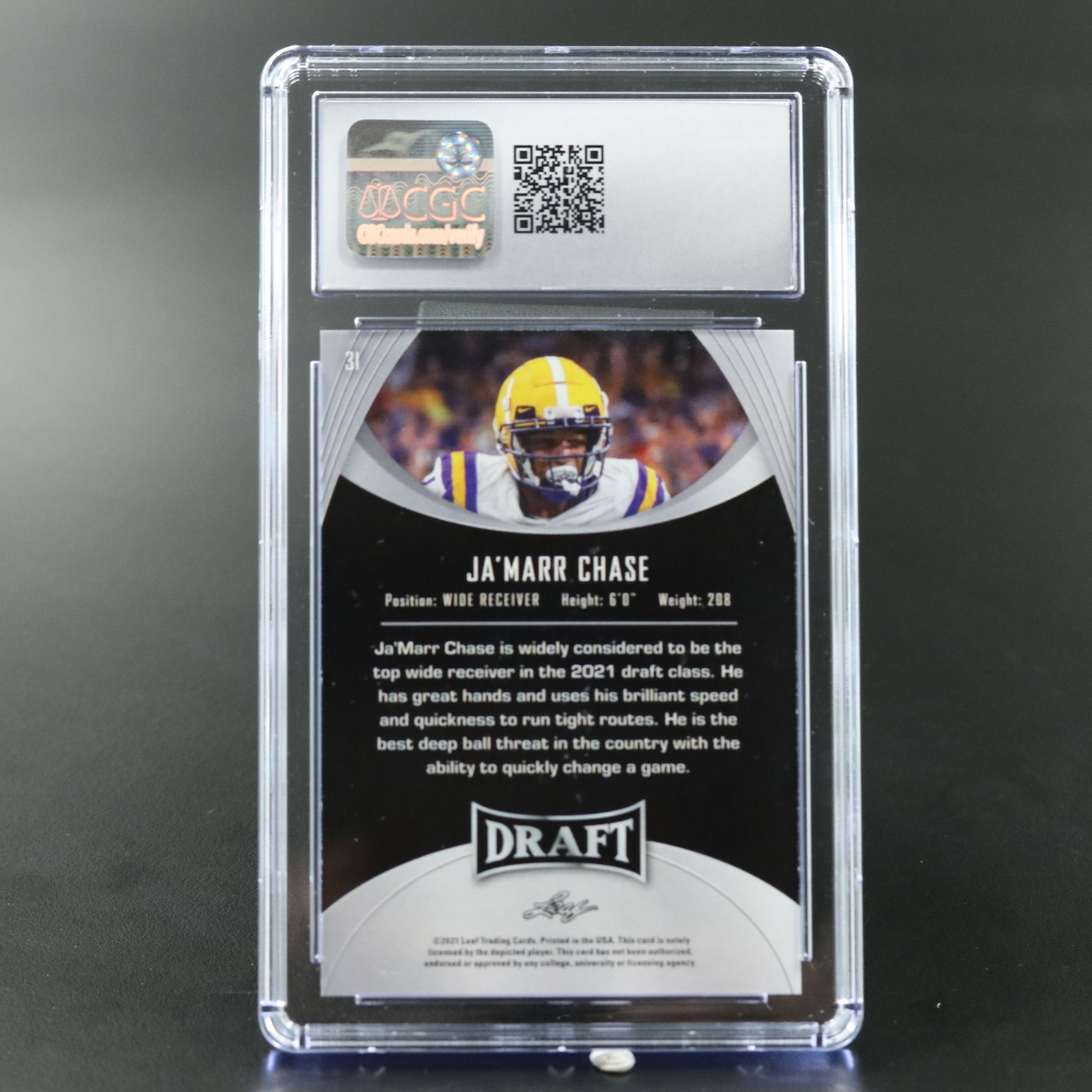 2021 Leaf Draft Ja’Marr Chase Gold Rookie Football Card Graded CGC 10