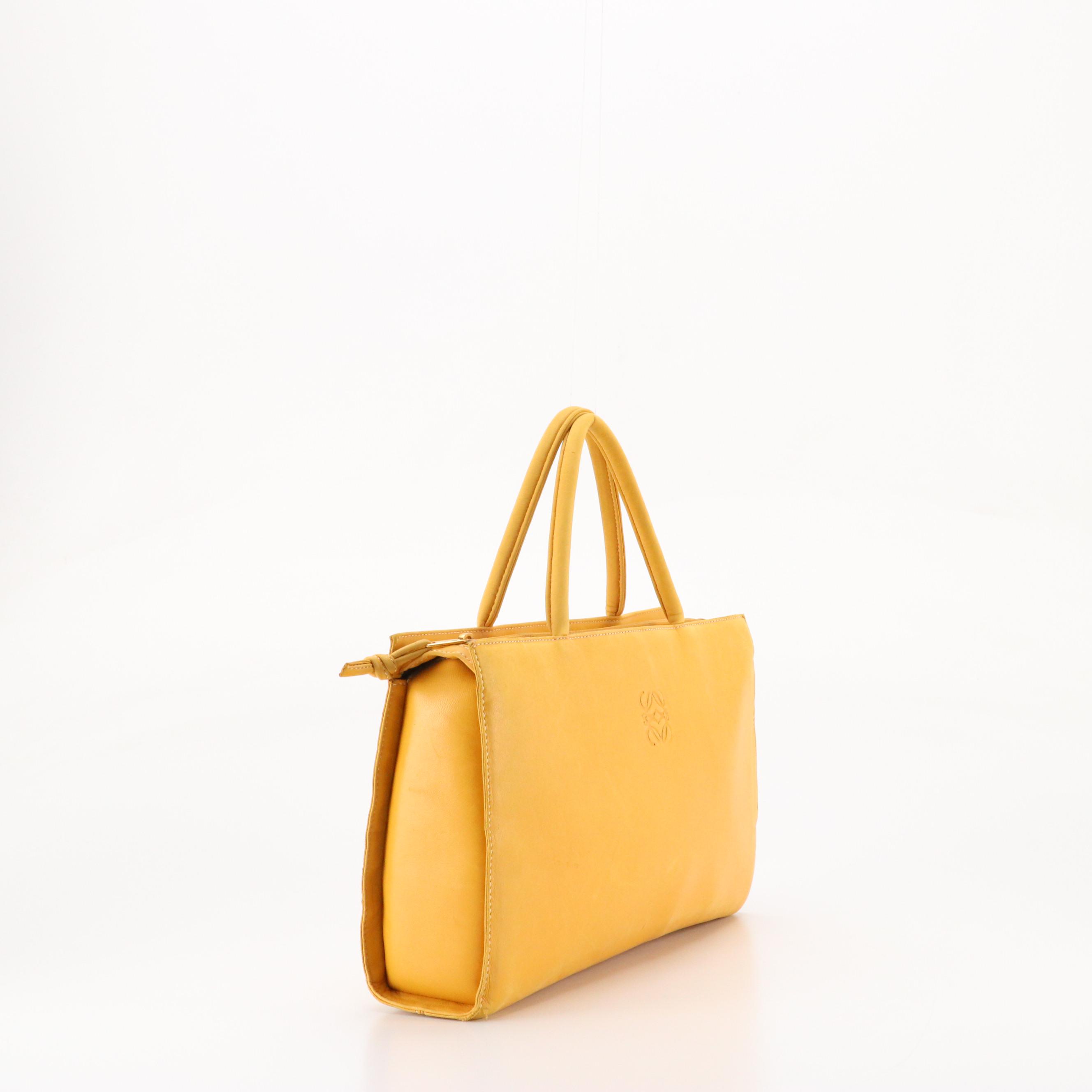 Loewe Rectangular Embossed Anagram Handbag in Mustard Yellow Lambskin Leather