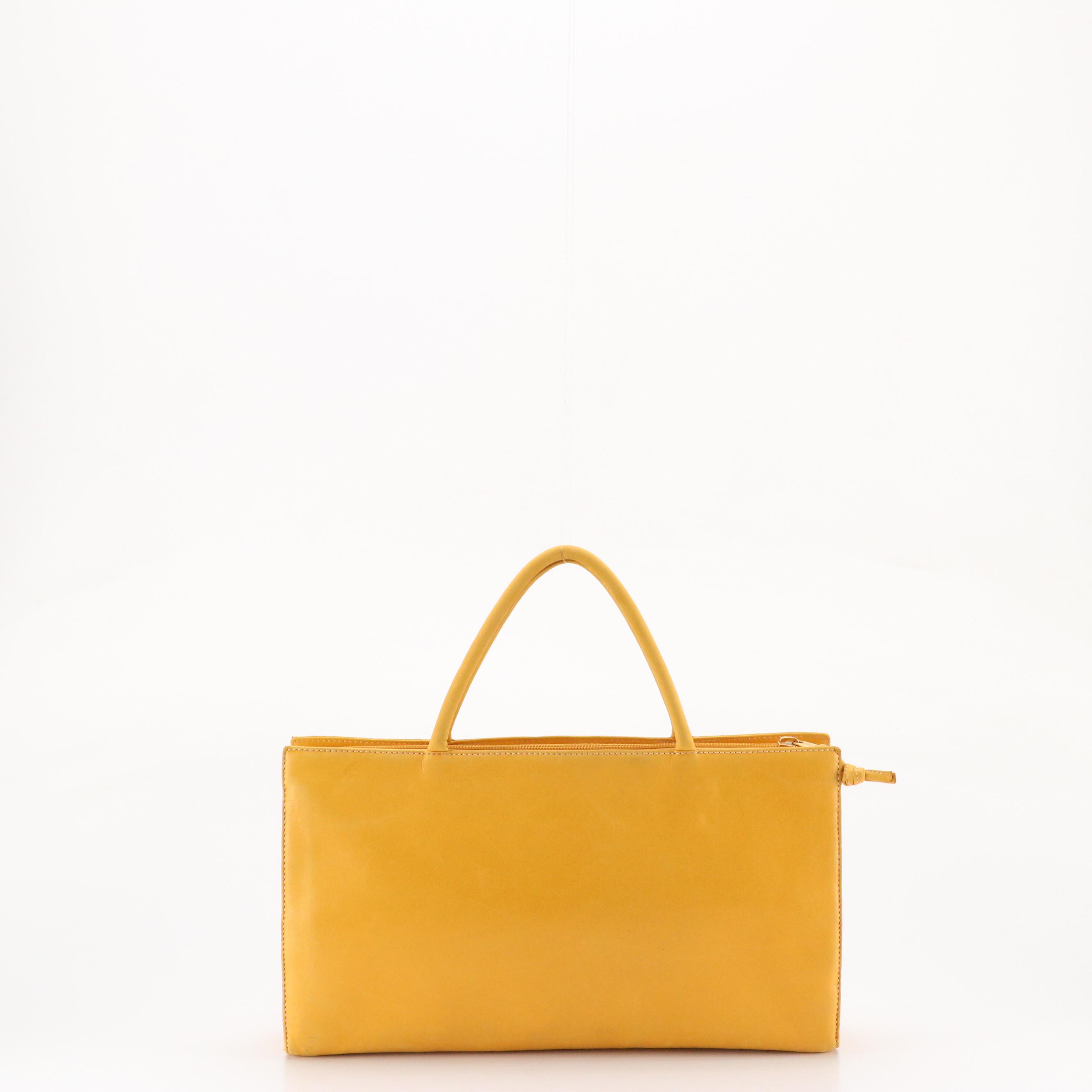 Loewe Rectangular Embossed Anagram Handbag in Mustard Yellow Lambskin Leather