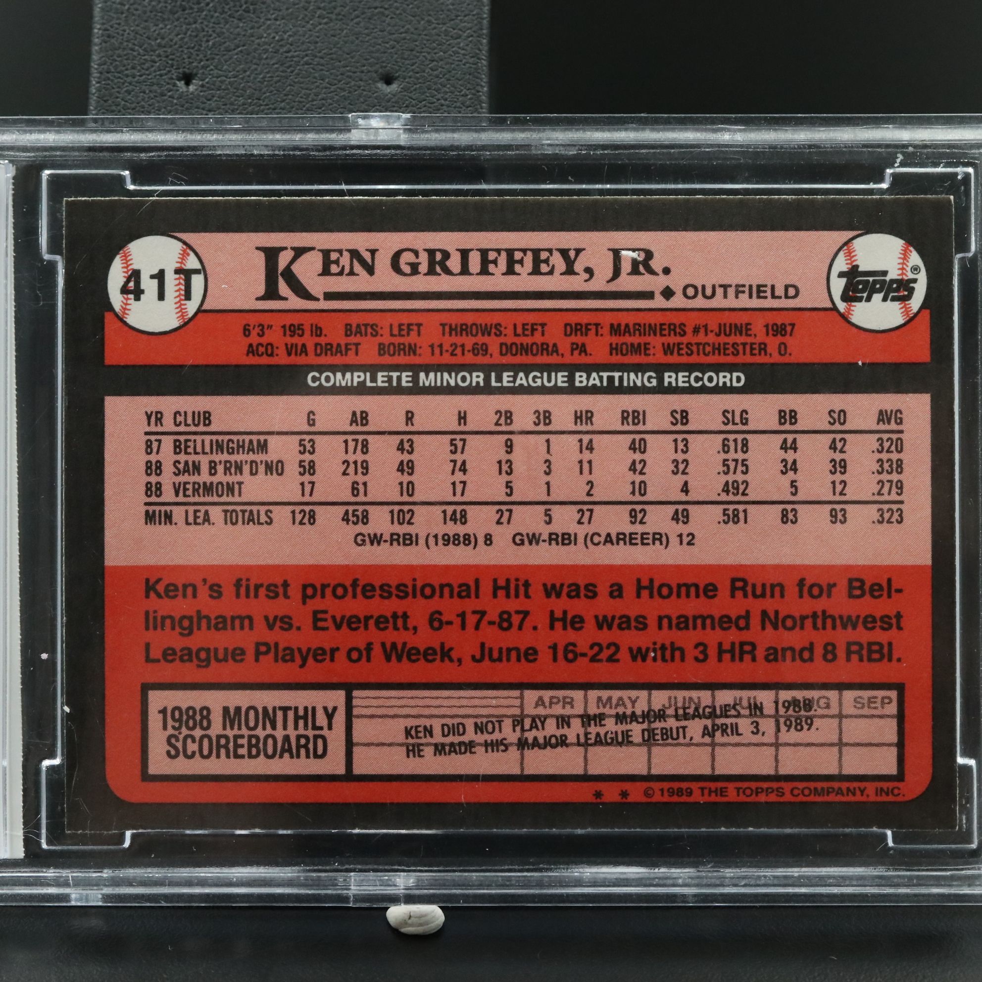 1989 Topps Traded Ken Griffey Jr. Seattle Mariners Rookie Card Graded BCCG 10
