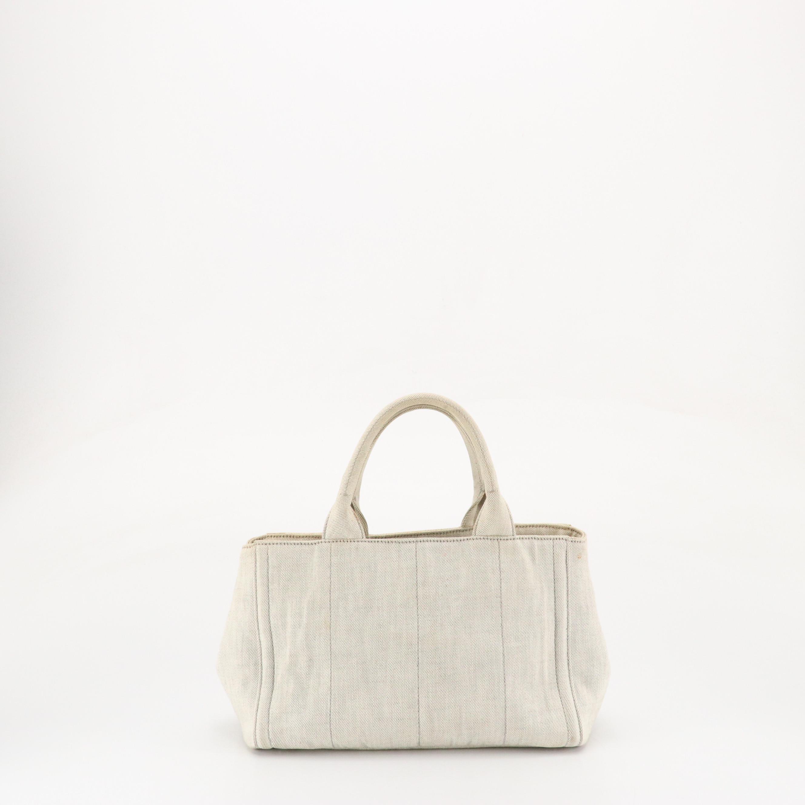 Prada Bijoux Embellished Canapa Tote in Faded Grey Canvas