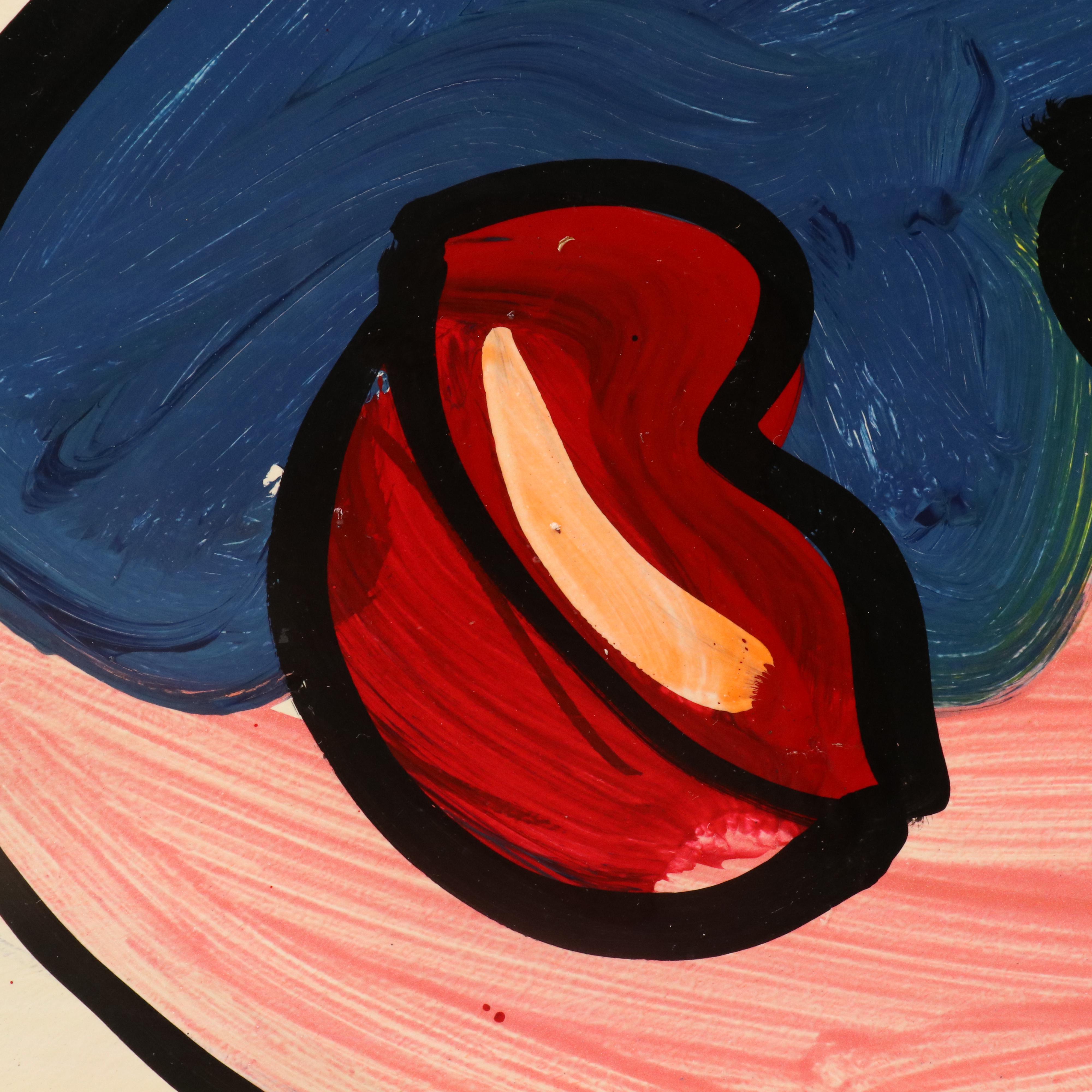 Peter Keil Acrylic on Skimboard Painting of Three Faces