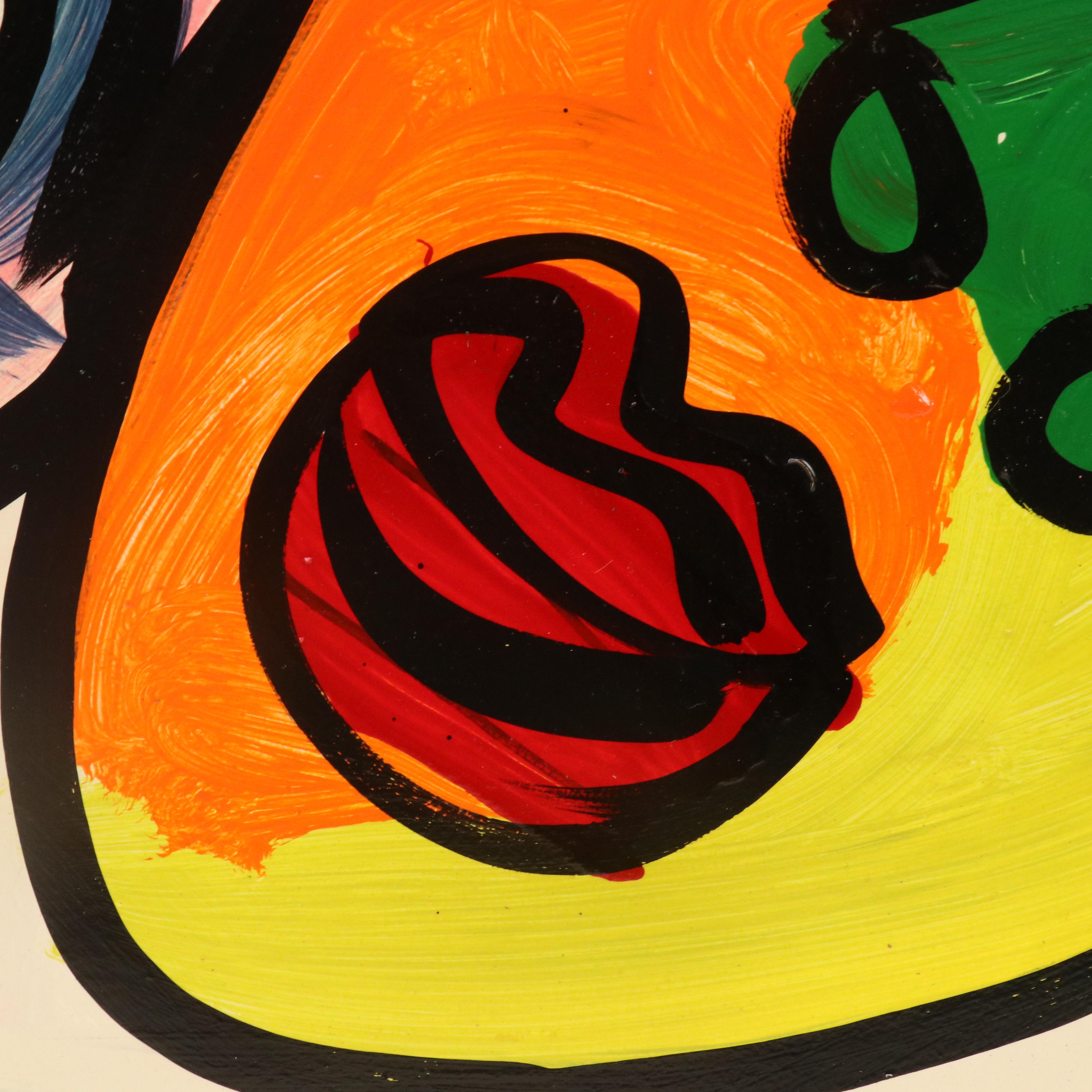 Peter Keil Acrylic on Skimboard Painting of Three Faces