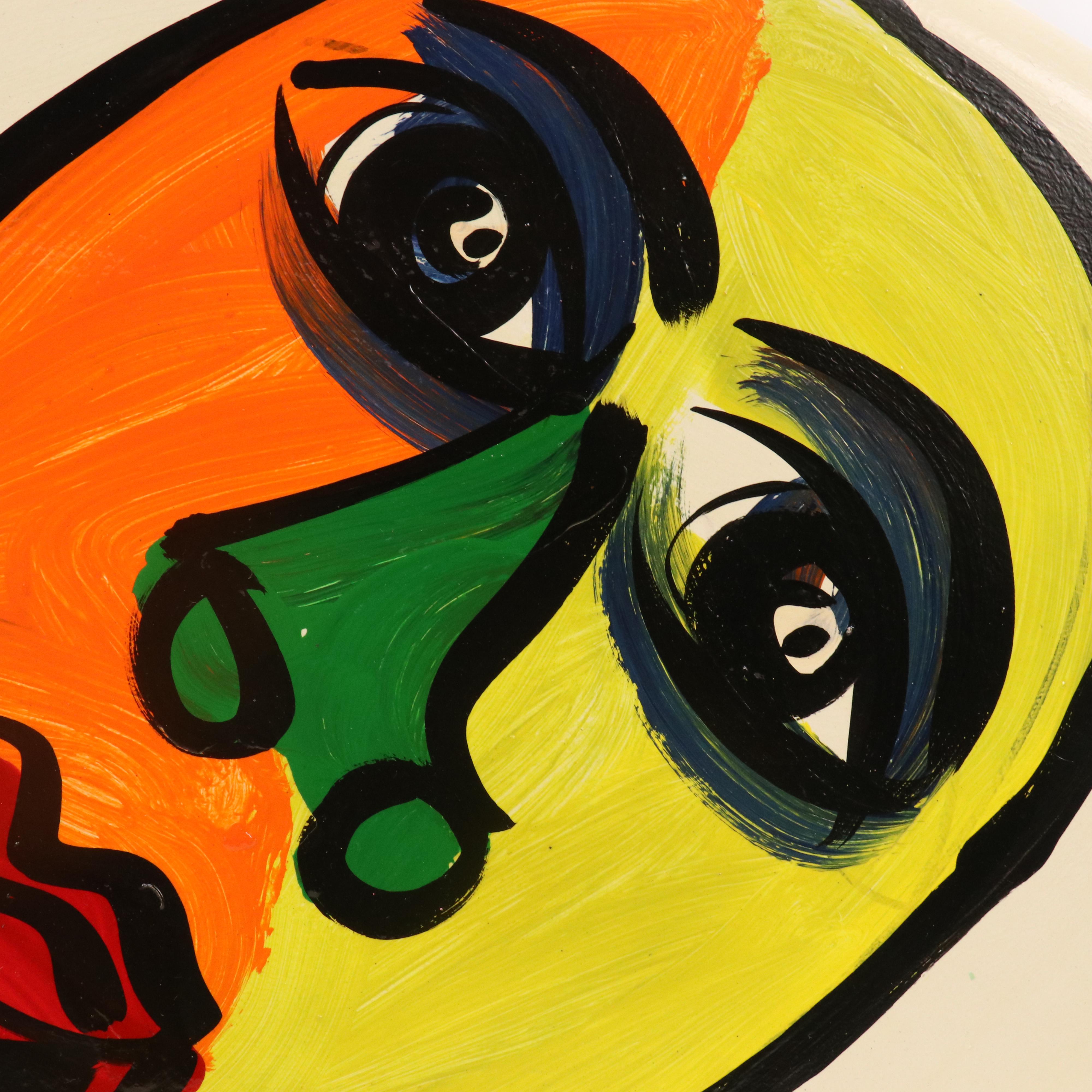 Peter Keil Acrylic on Skimboard Painting of Three Faces