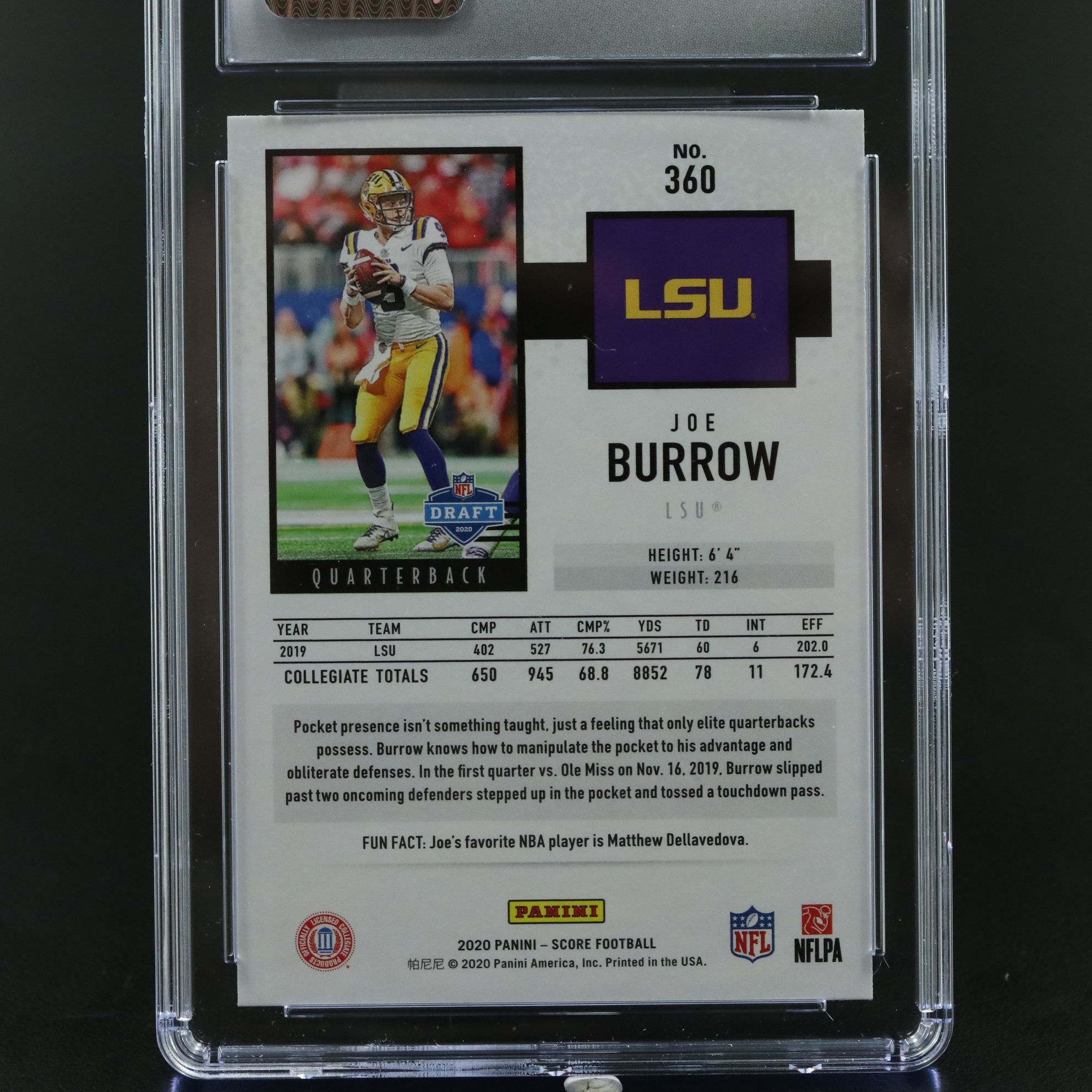 2020 Score Joe Burrow Rookie Football Card Graded CSG 10