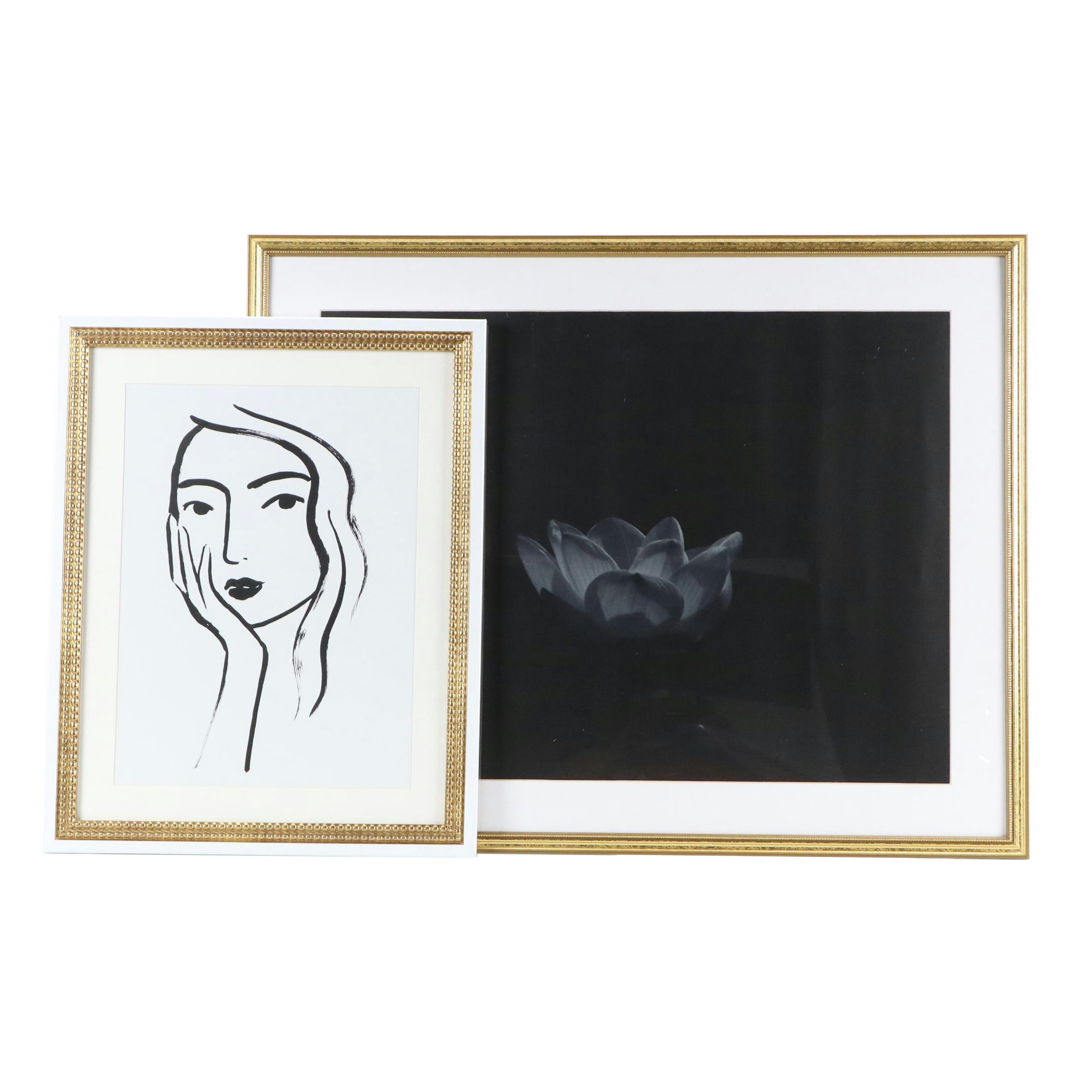 Offset Lithograph After Victoria Borges of Woman and Giclée of Lotus