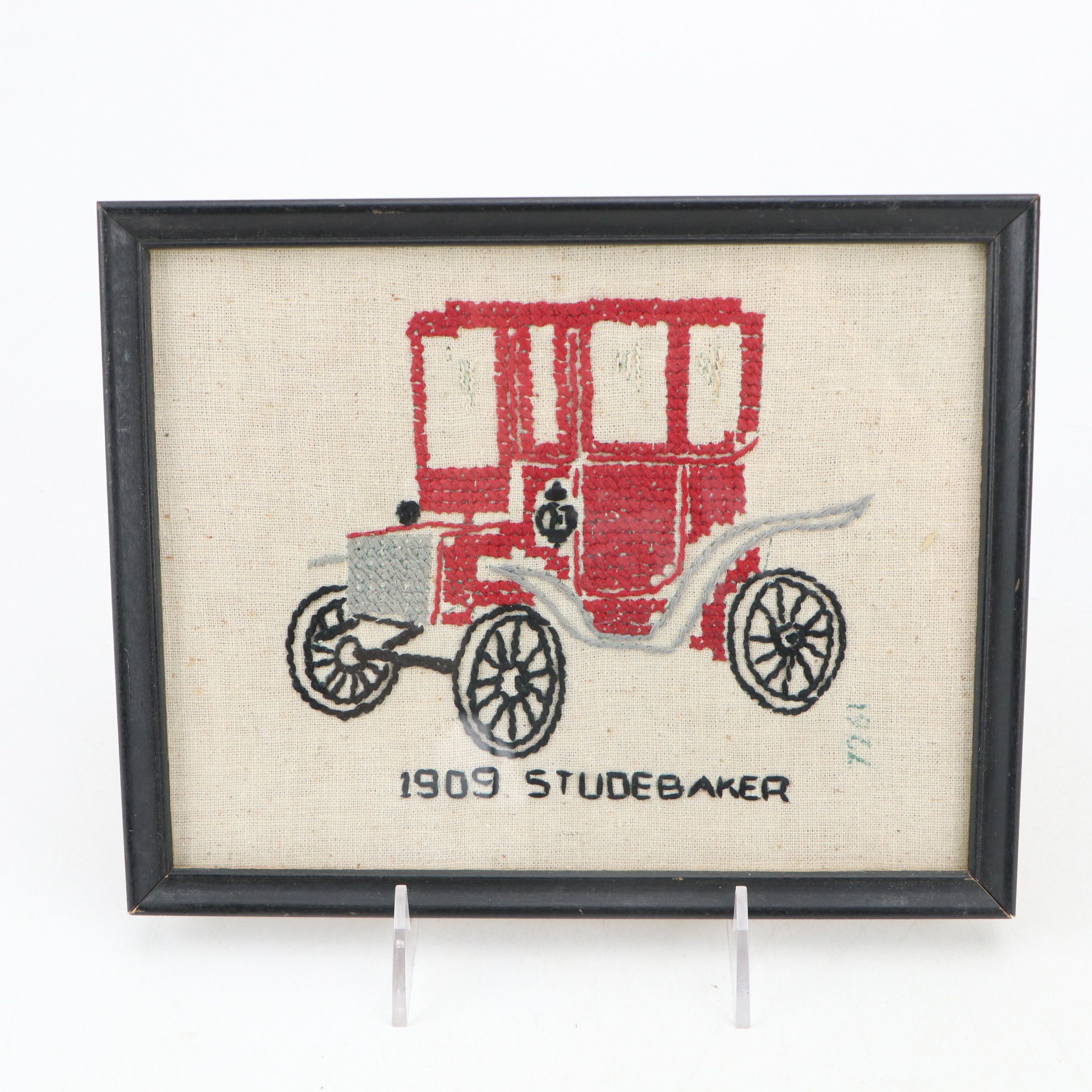 Handmade Cross-Stitch Panels of Antique Automobiles, Mid to Late 20th Century