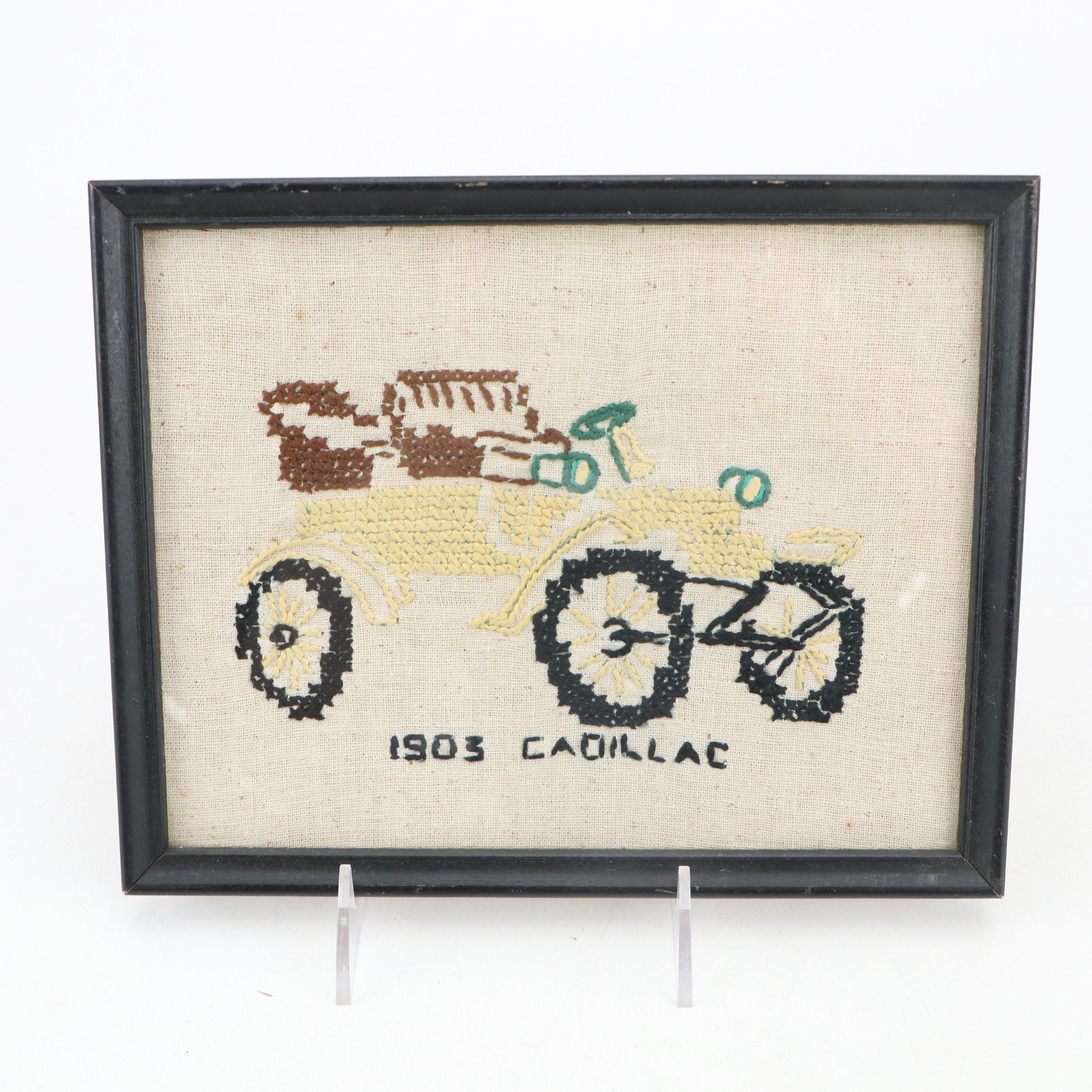 Handmade Cross-Stitch Panels of Antique Automobiles, Mid to Late 20th Century