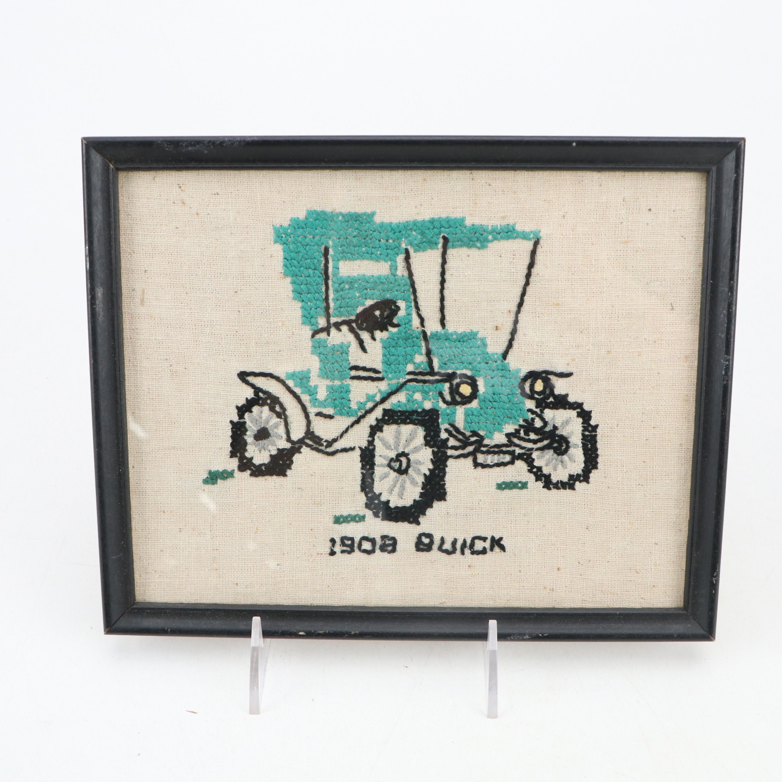 Handmade Cross-Stitch Panels of Antique Automobiles, Mid to Late 20th Century