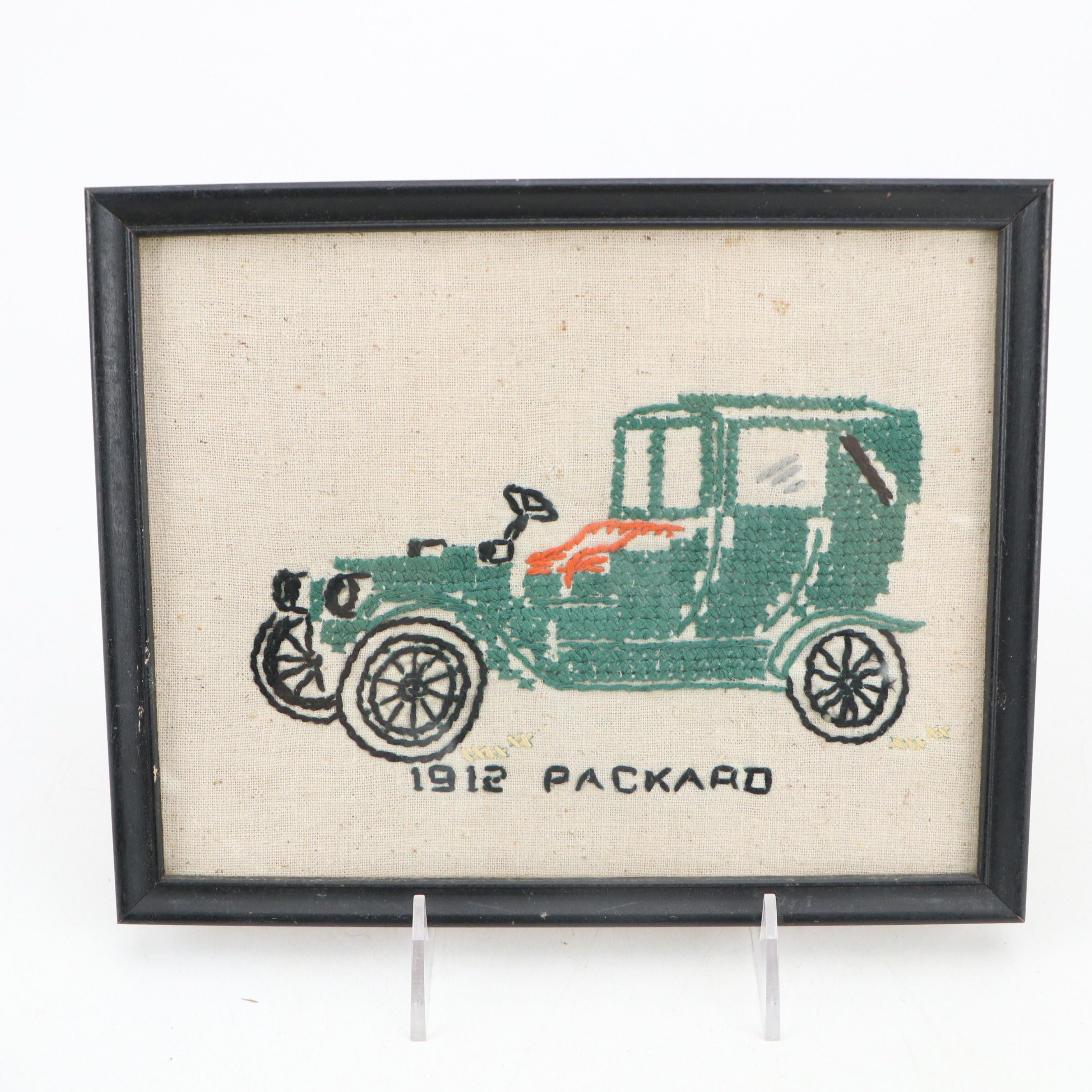 Handmade Cross-Stitch Panels of Antique Automobiles, Mid to Late 20th Century