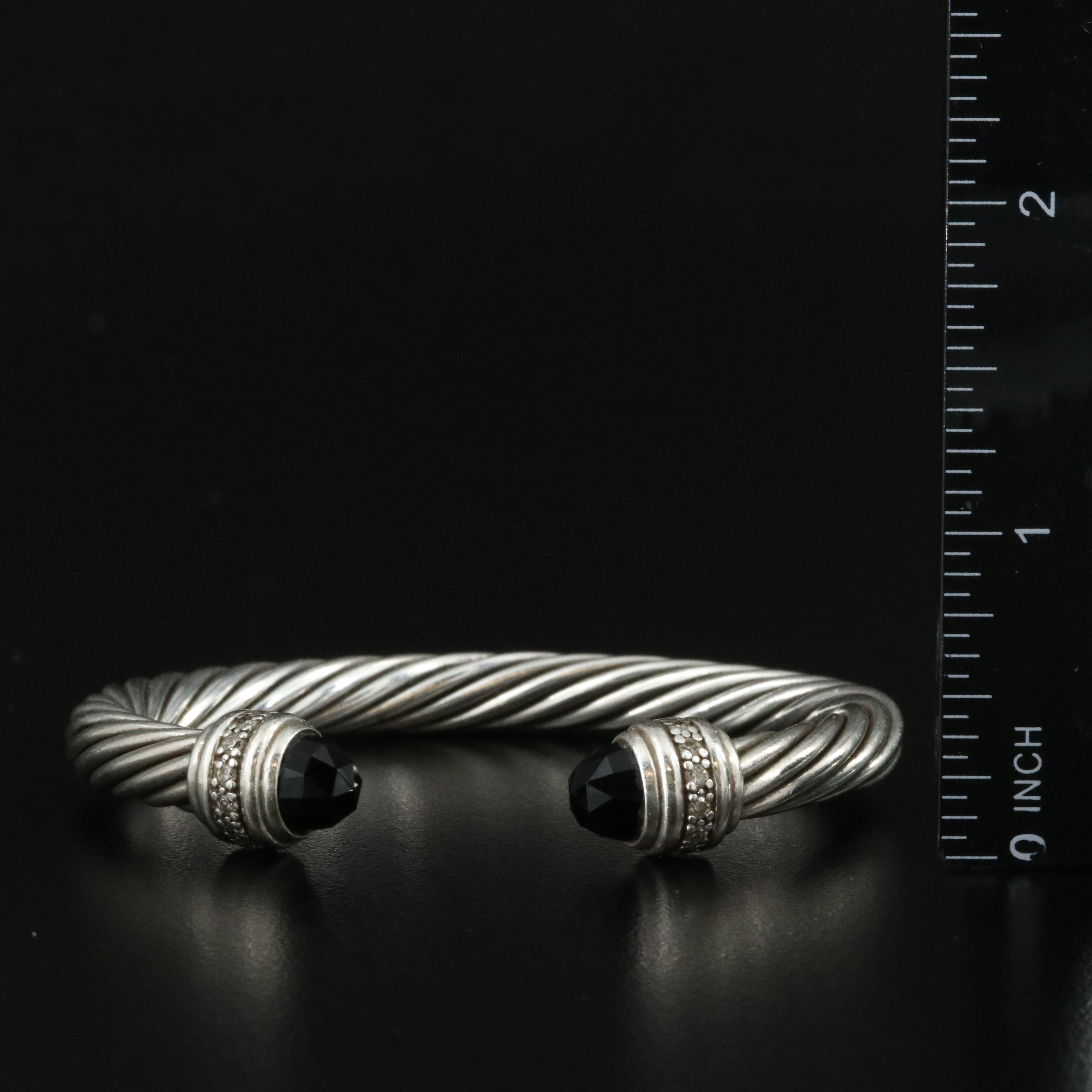 David Yurman Sterling Black Onyx and 0.48 CTW Diamond Cable Cuff Bracelet