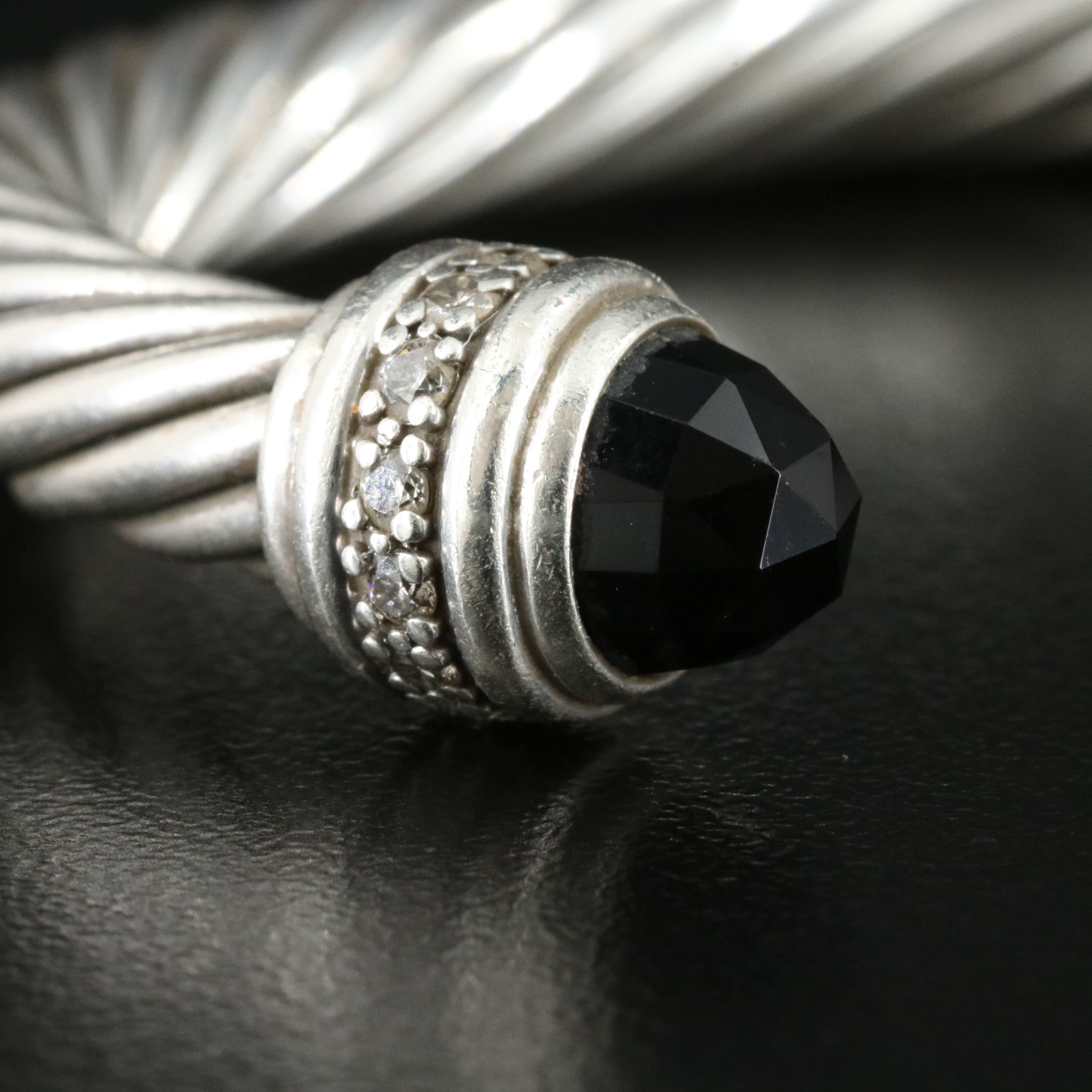 David Yurman Sterling Black Onyx and 0.48 CTW Diamond Cable Cuff Bracelet