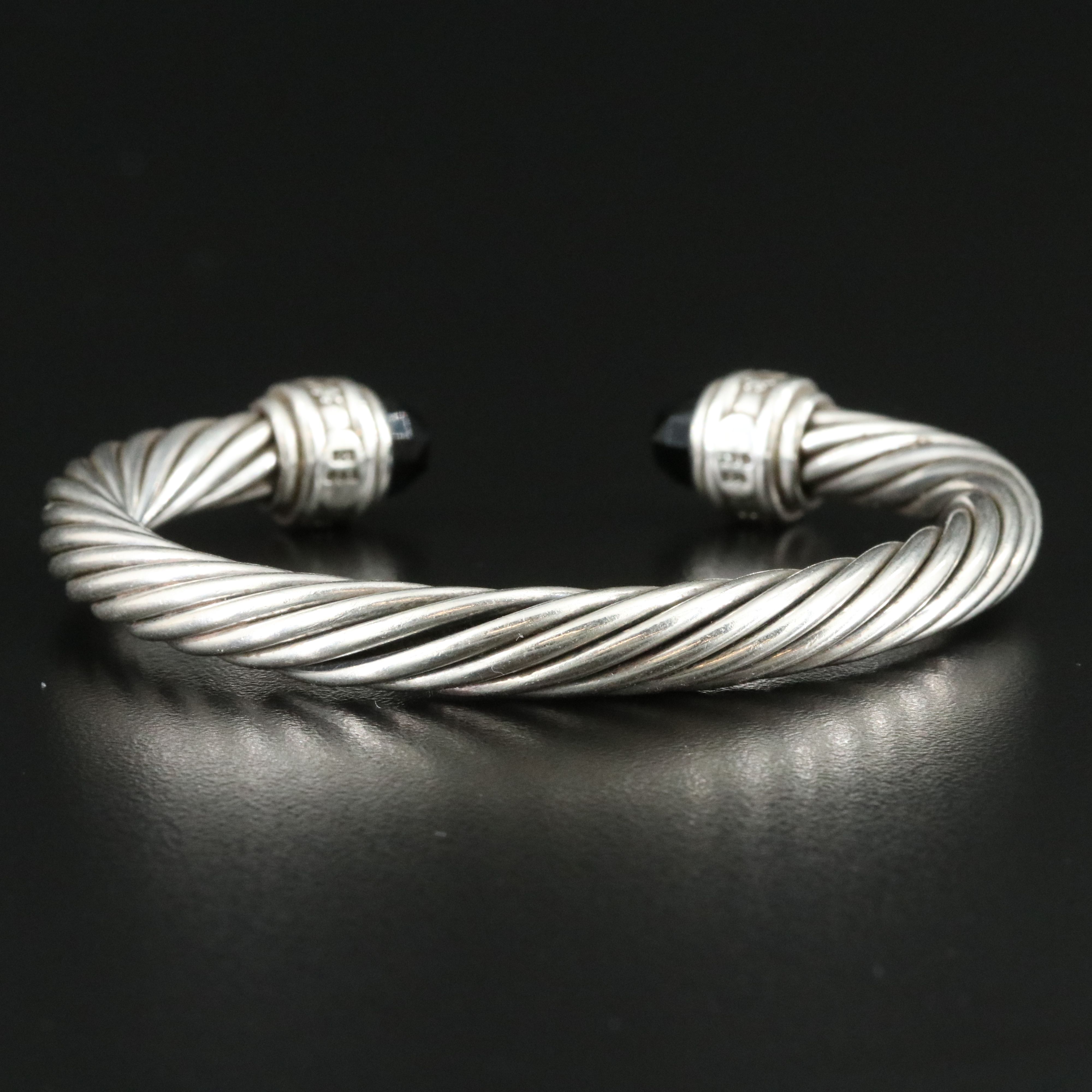 David Yurman Sterling Black Onyx and 0.48 CTW Diamond Cable Cuff Bracelet