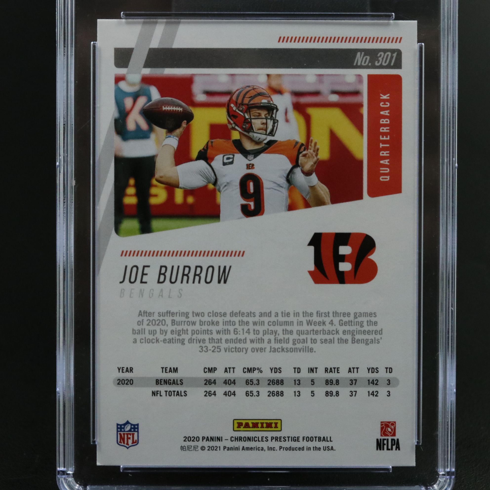 2020 Chronicles Prestige Joe Burrow Cincinnati Bengals Rookie Card Graded CSG 10