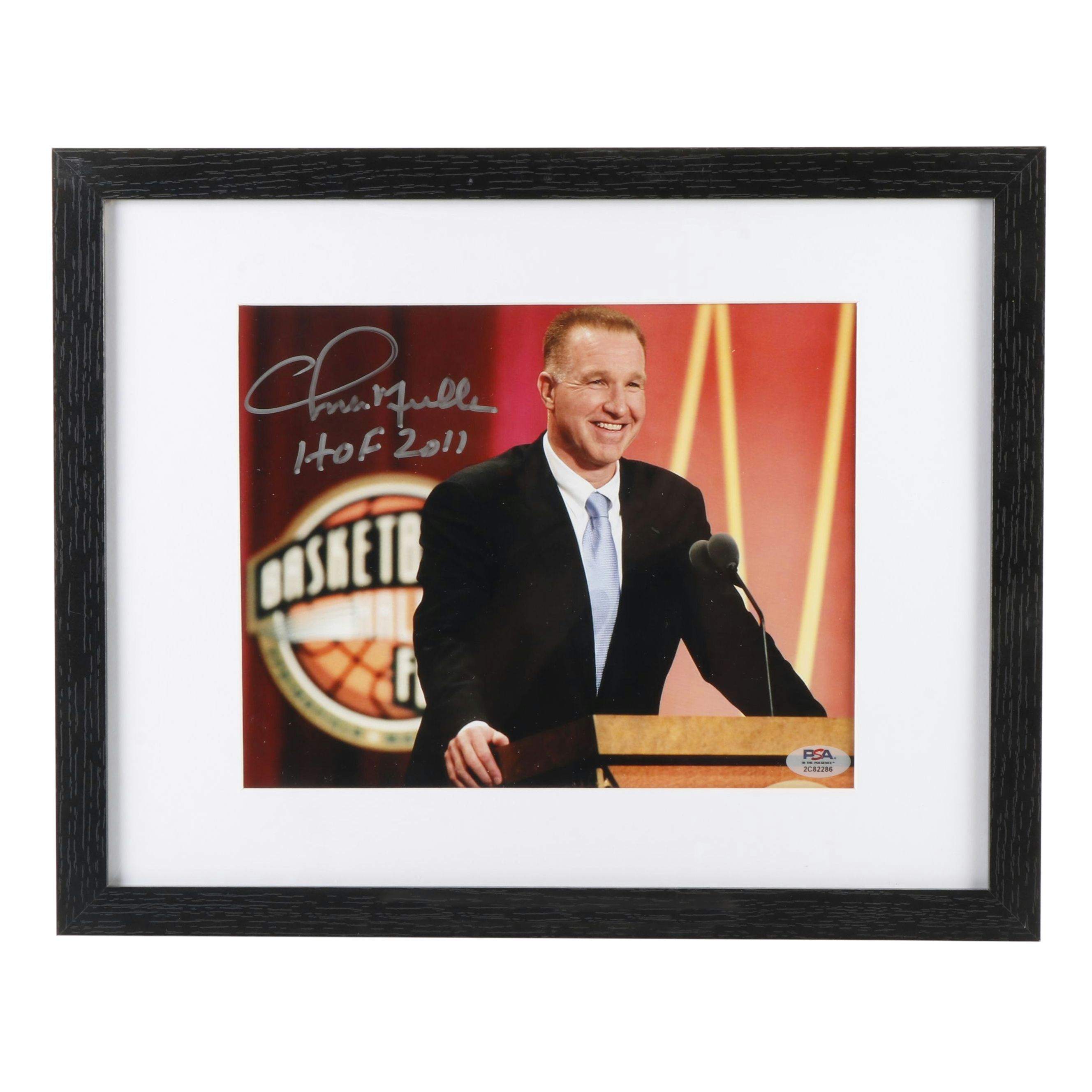 Chris Mullin Signed “HOF 2011” Basketball Print in Matted Frame, PSA