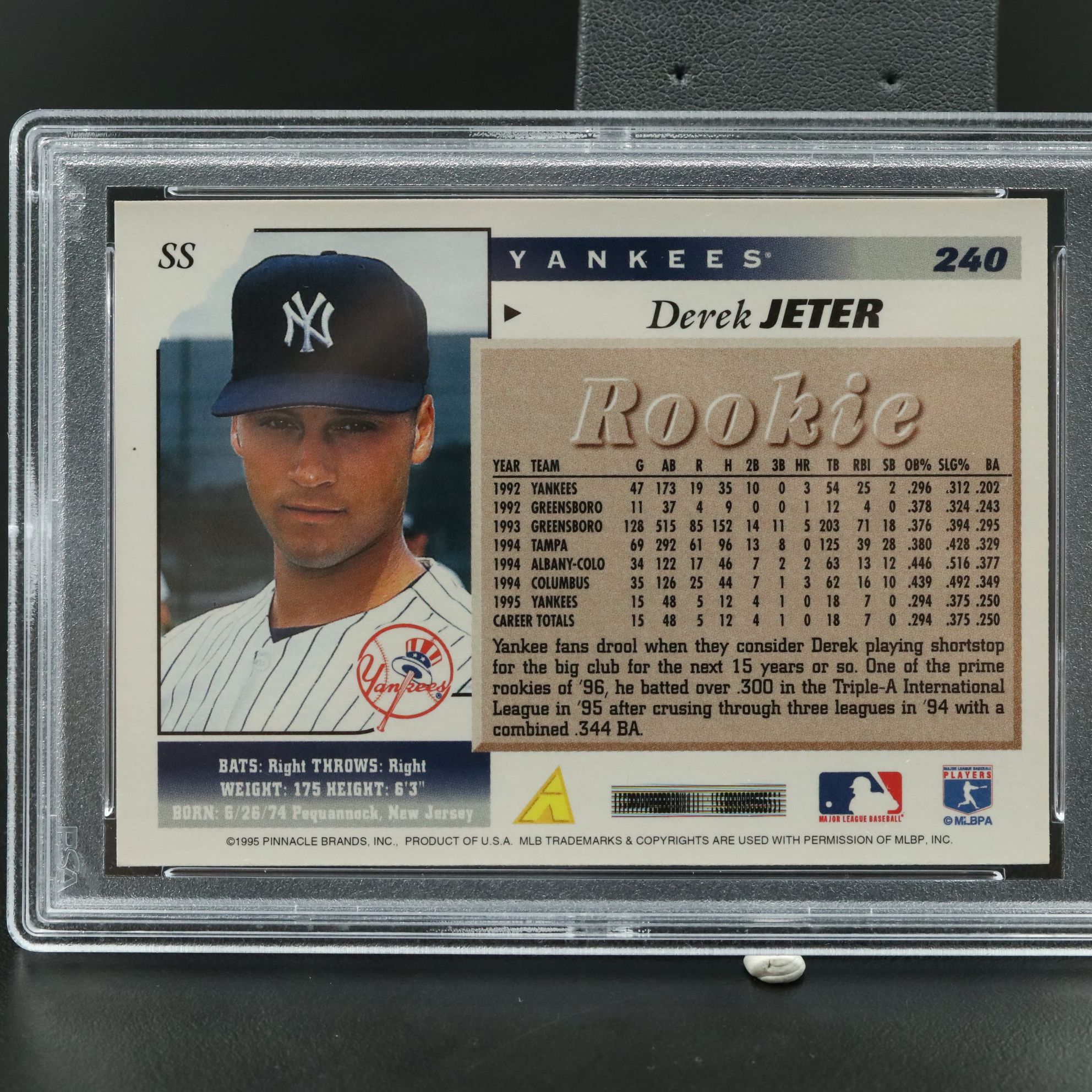 1996 Score Derek Jeter New York Yankees Rookie Baseball Card Graded PSA 9