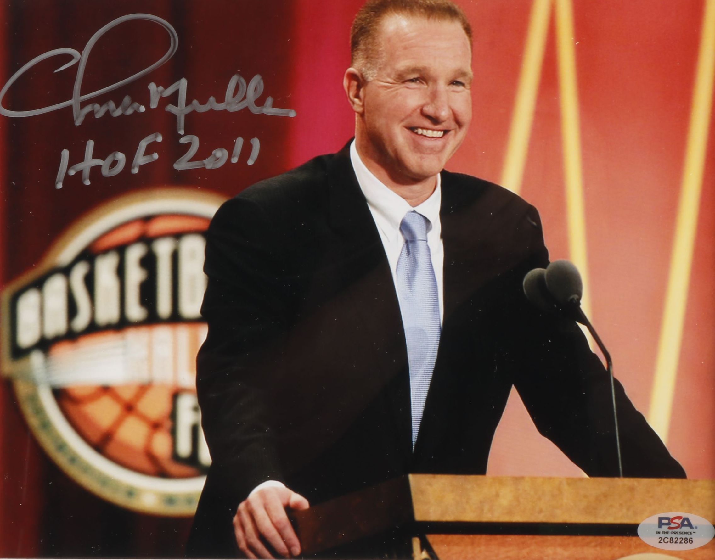 Chris Mullin Signed “HOF 2011” Basketball Print in Matted Frame, PSA