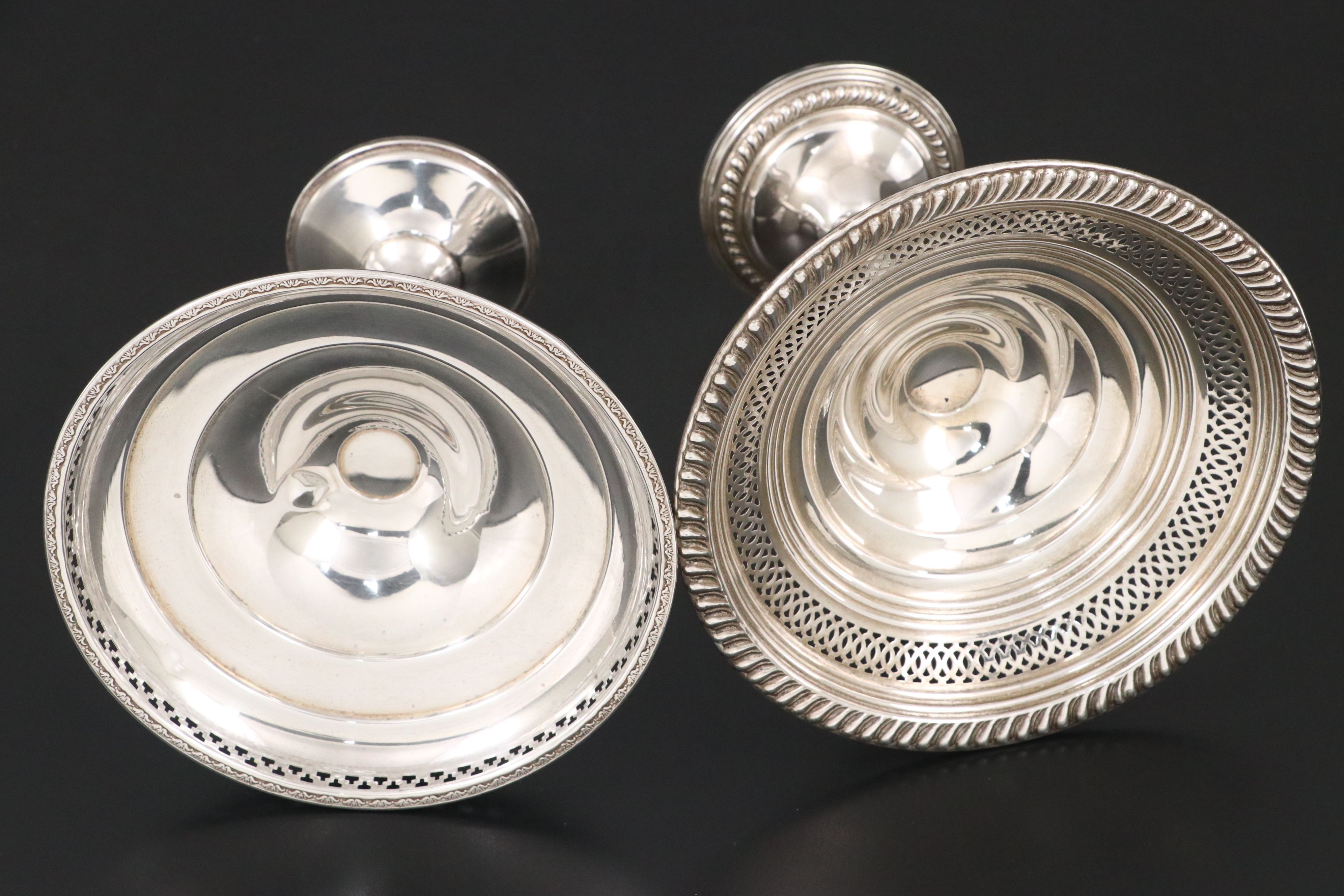 Roger Sterling Silver Pierced Bowl with Sterling Silver Weighted Compotes
