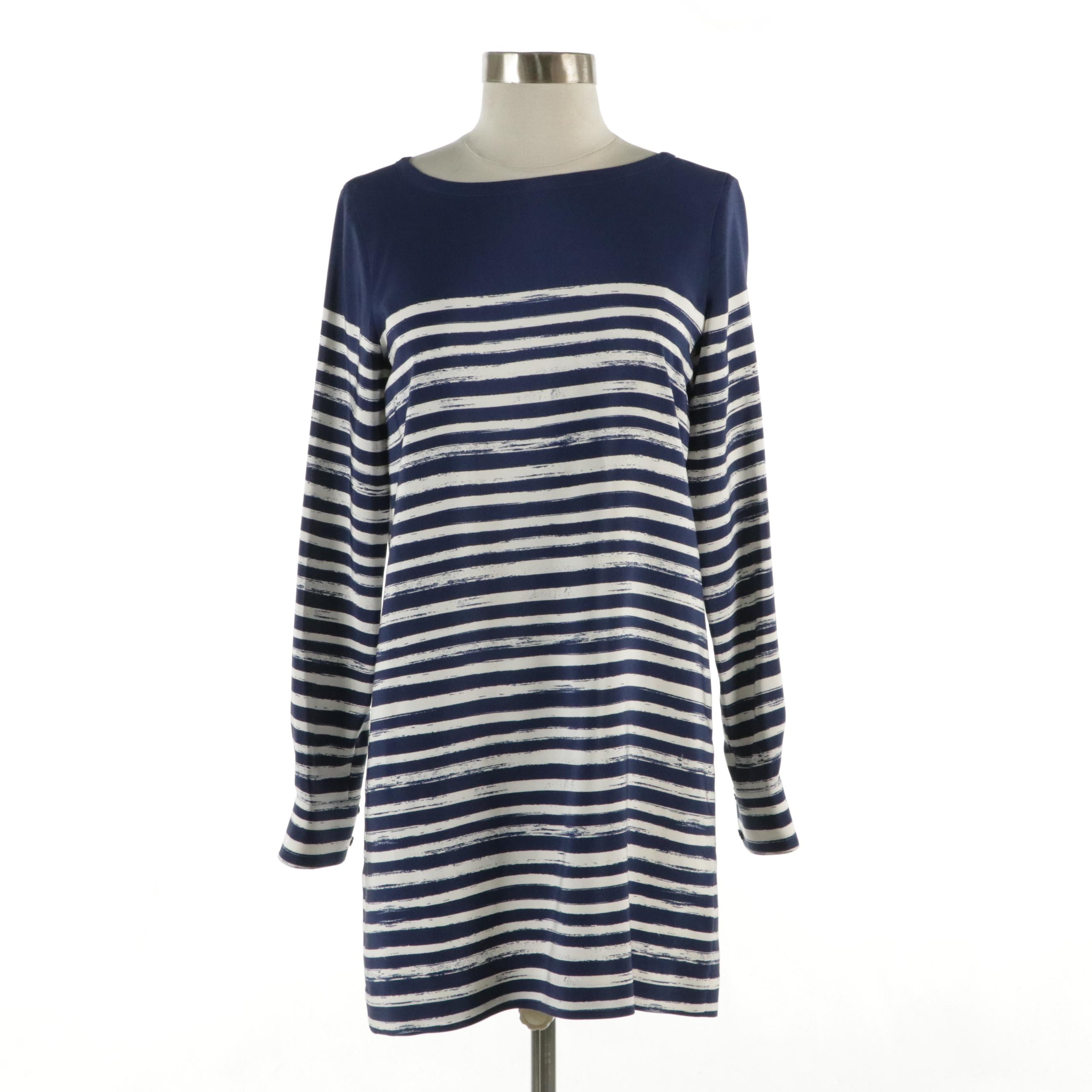 Vince. Silk Long Sleeve Shift Dress and J. McLaughlin Printed Denim Jeans