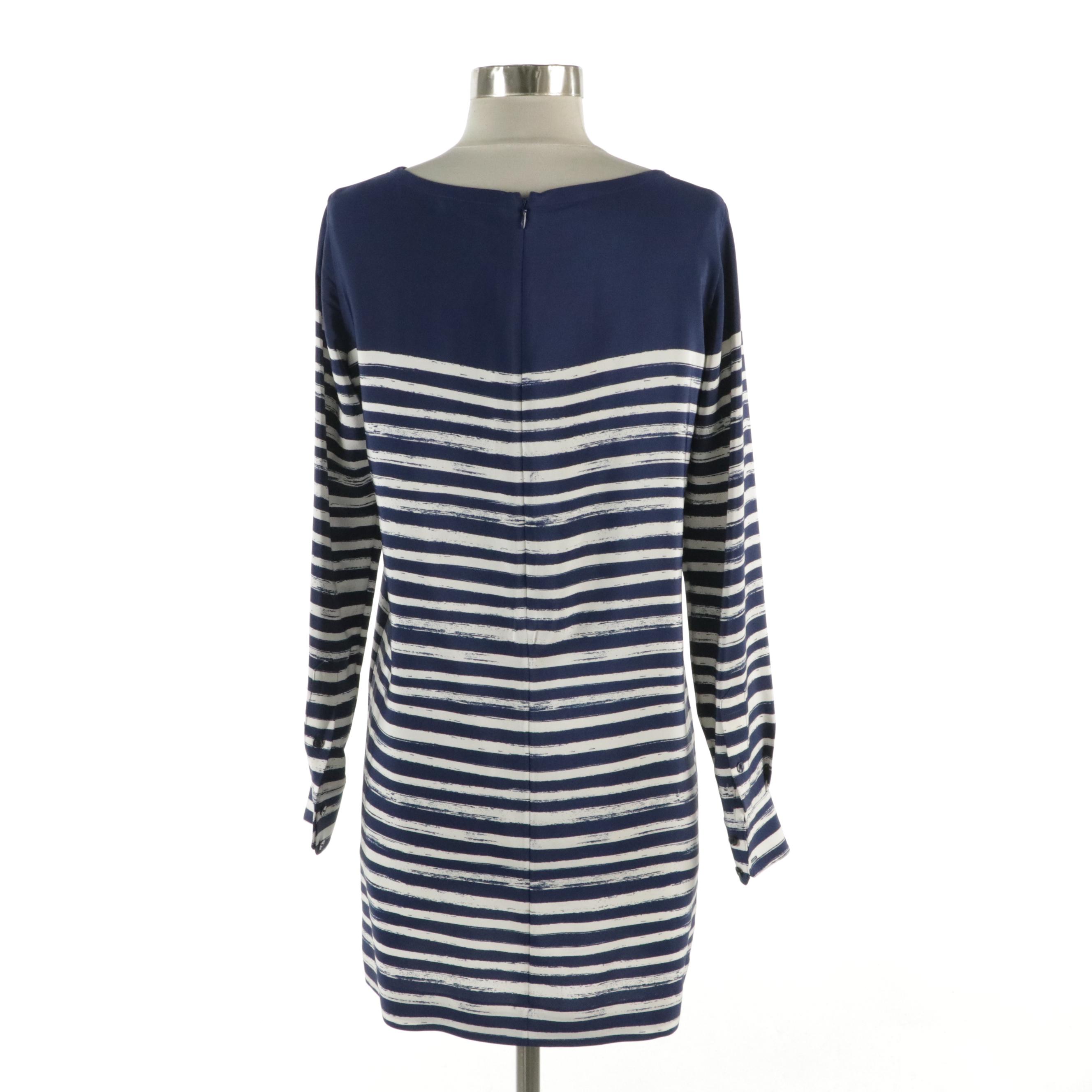 Vince. Silk Long Sleeve Shift Dress and J. McLaughlin Printed Denim Jeans