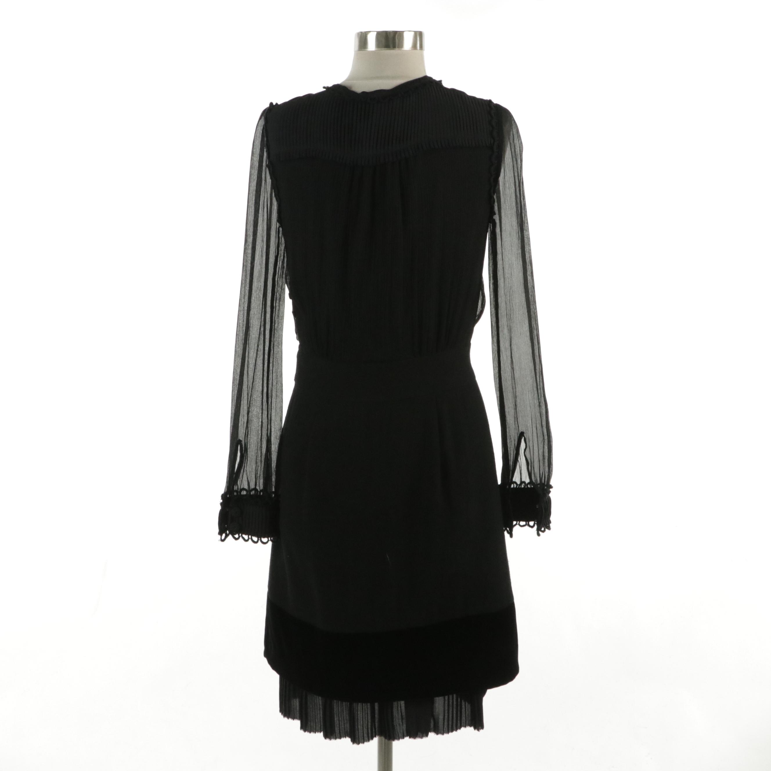 Tory Burch Black Silk and Wool Blend Knit Long Sleeve Cocktail Dress