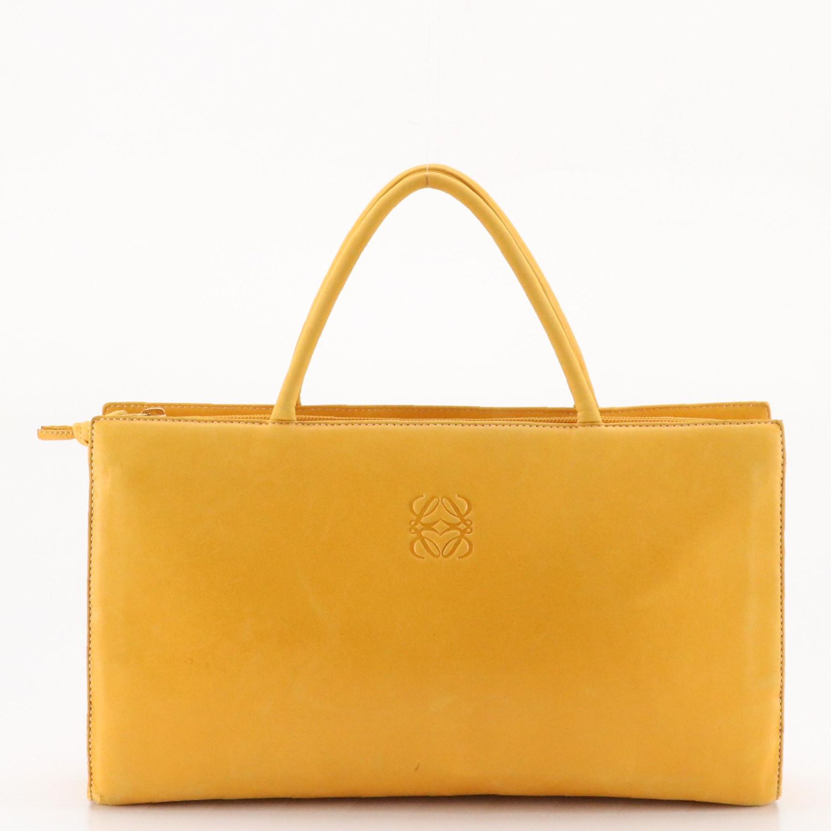 Loewe Rectangular Embossed Anagram Handbag in Mustard Yellow Lambskin Leather