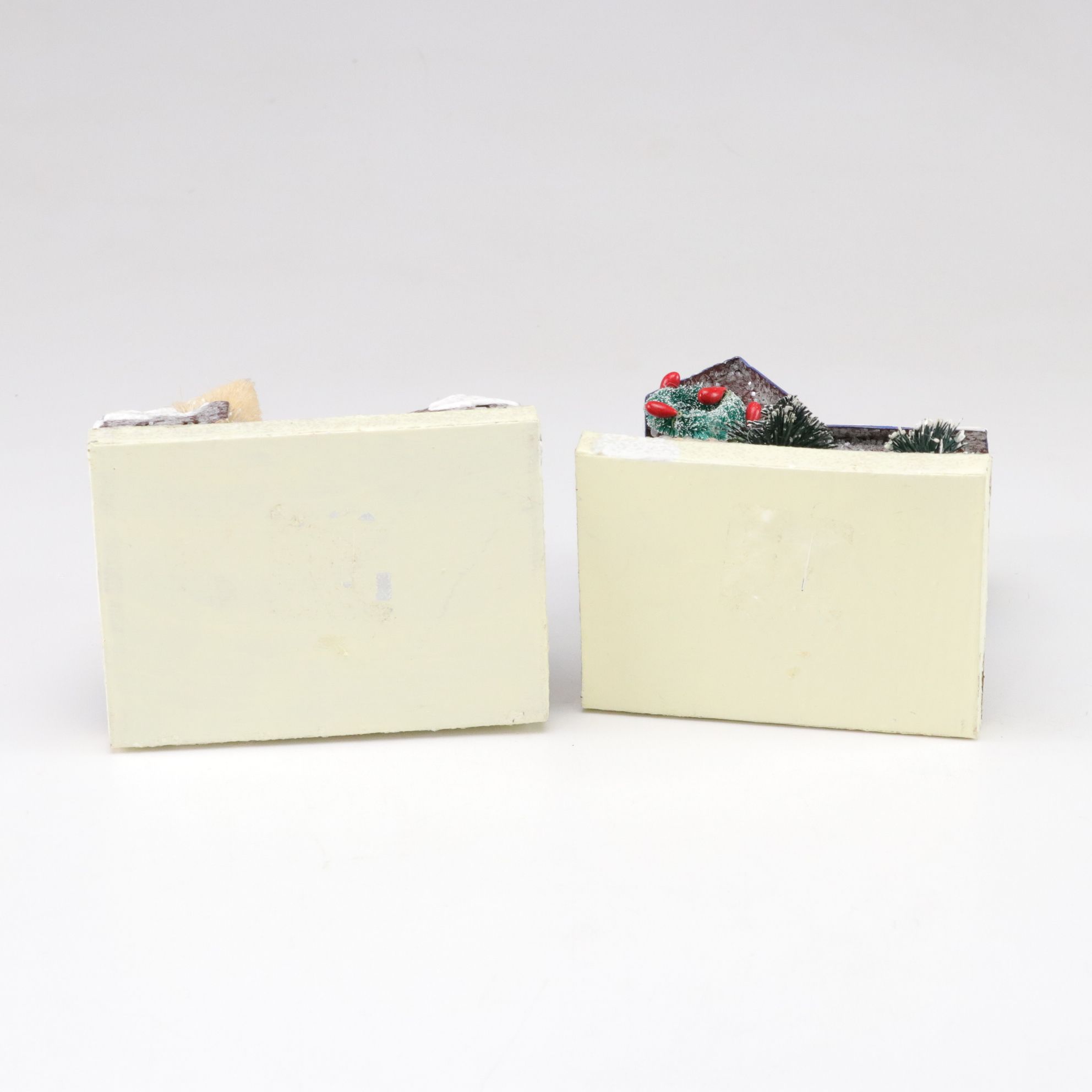 Putz Style Christmas Village Houses with Frosted Tree Decor