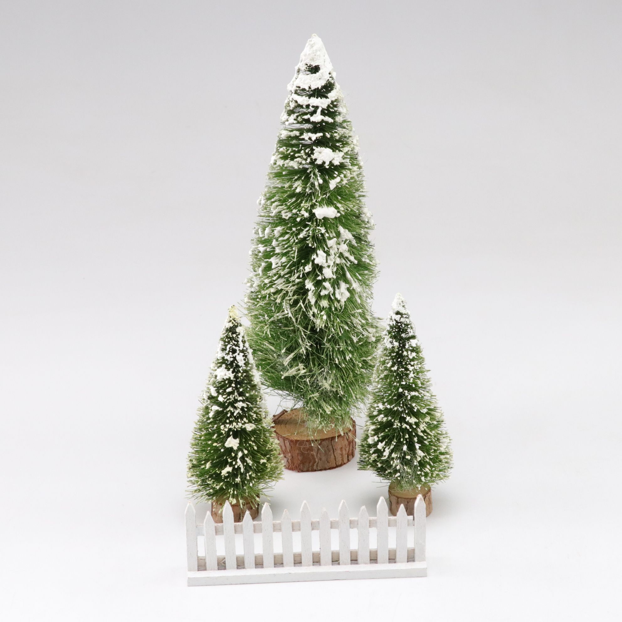 Putz Style Christmas Village Houses with Frosted Tree Decor