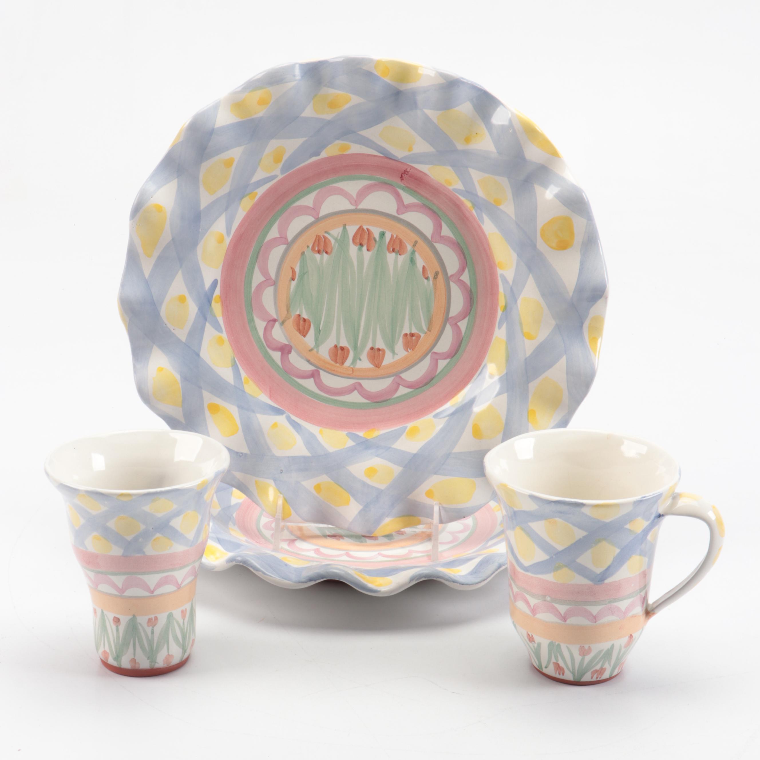 MacKenzie-Childs "Aalsmeer" Ceramic Dinner Plates, Mug, and Tumbler