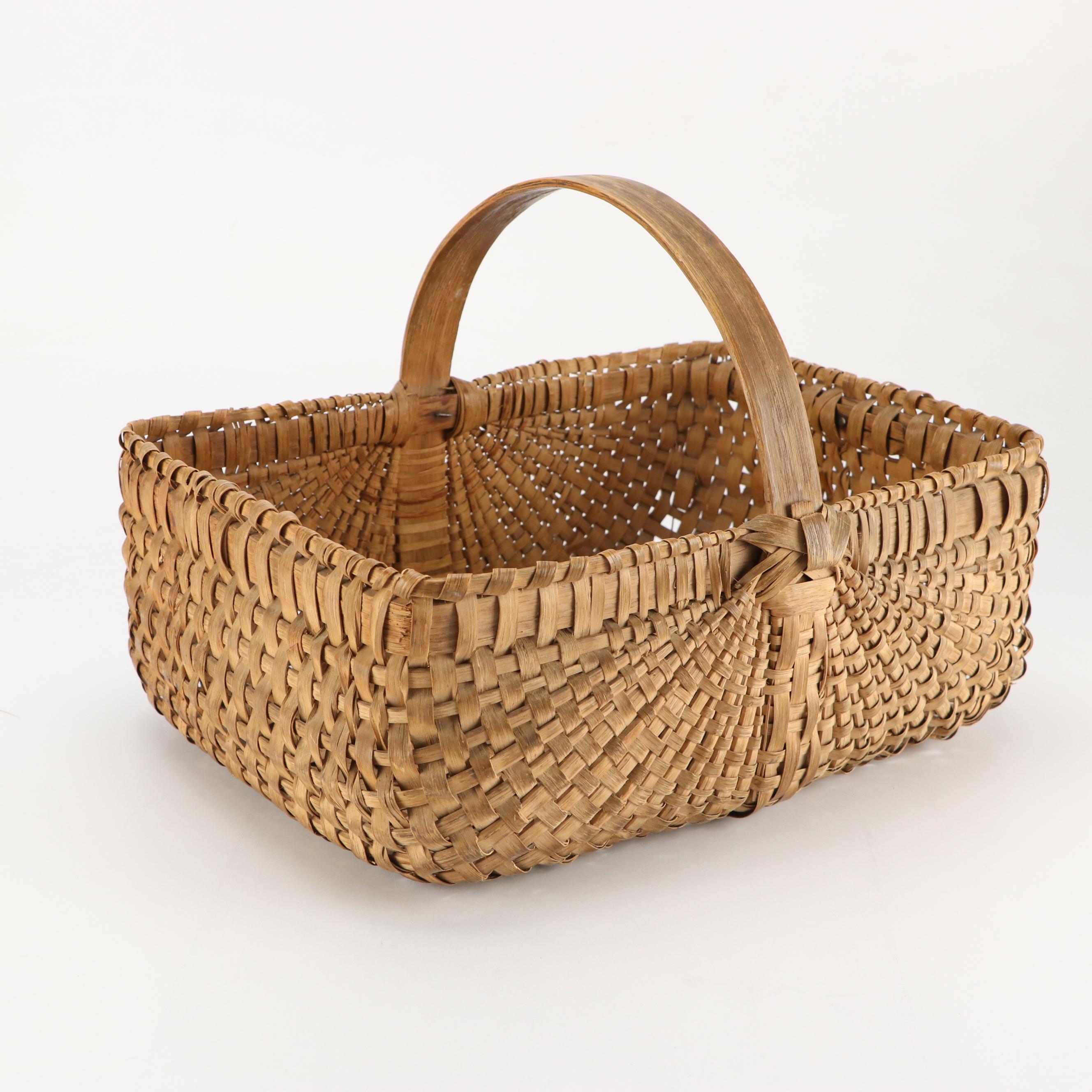 Primitive Style Splint Oak Gathering Basket, 20th Century