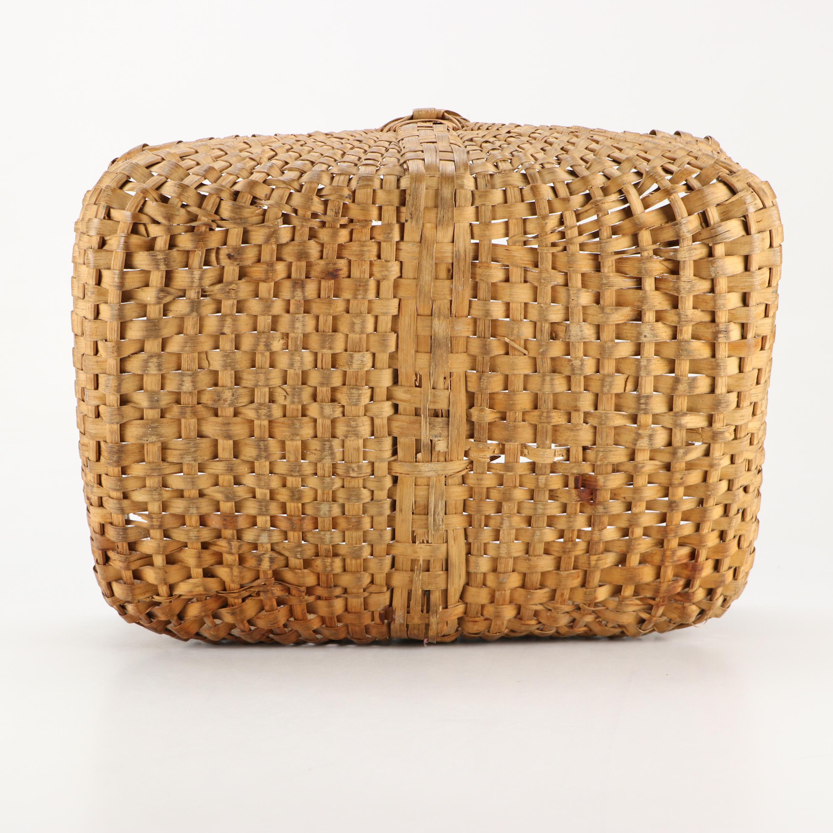 Primitive Style Splint Oak Gathering Basket, 20th Century