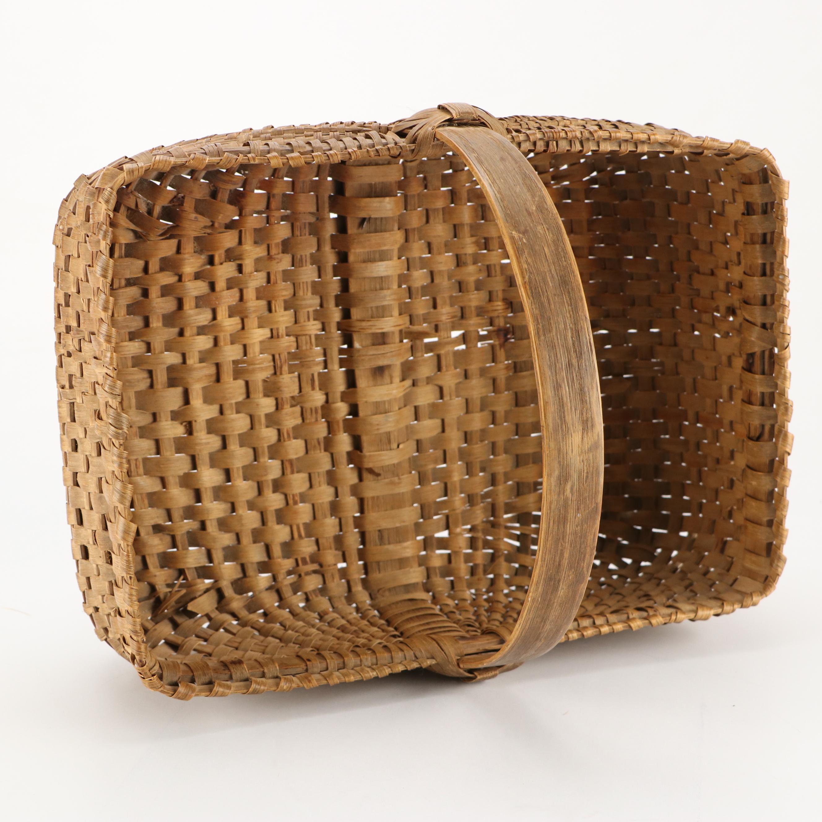 Primitive Style Splint Oak Gathering Basket, 20th Century
