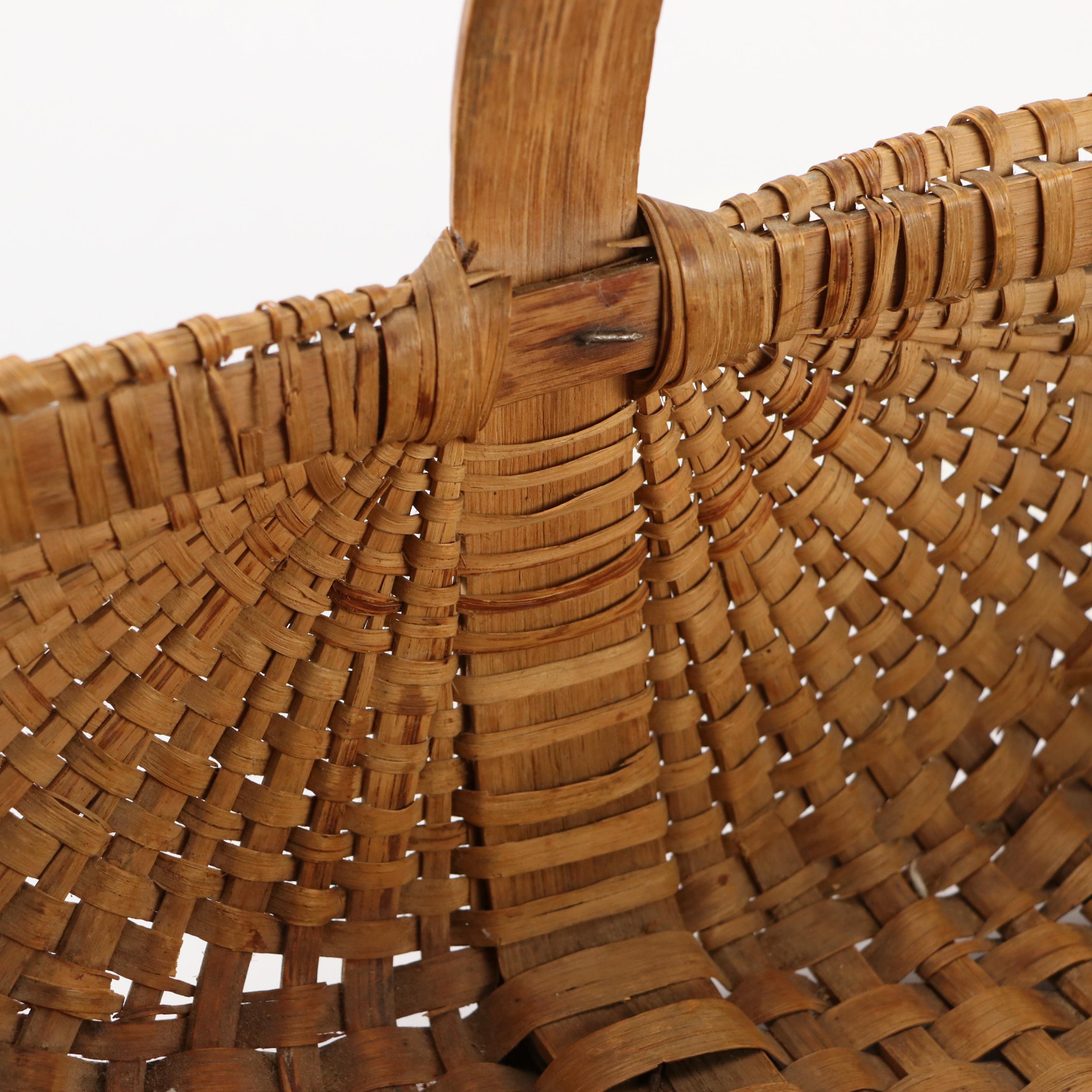 Primitive Style Splint Oak Gathering Basket, 20th Century