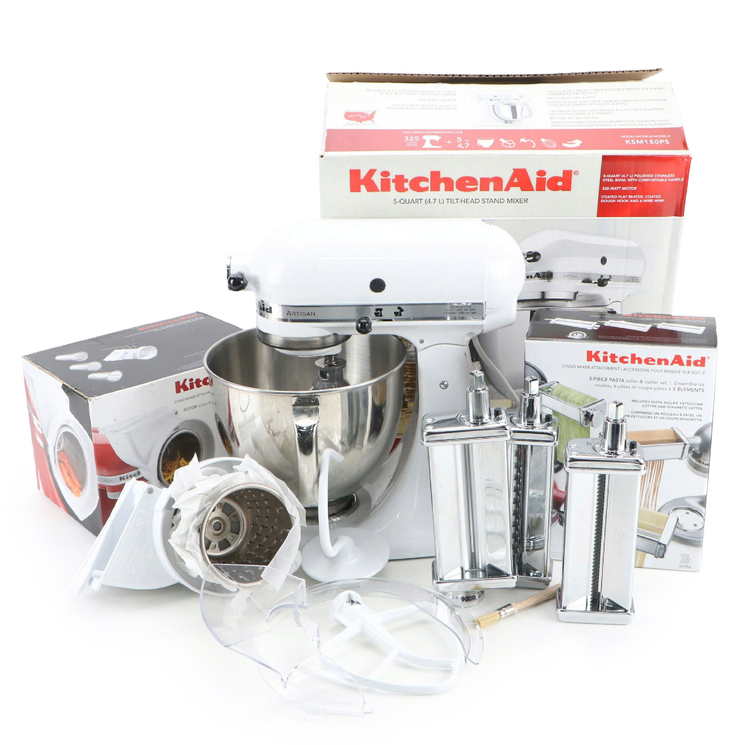KitchenAid Artisan Metal Stand Mixer with Pasta Making and Shredding Attachments