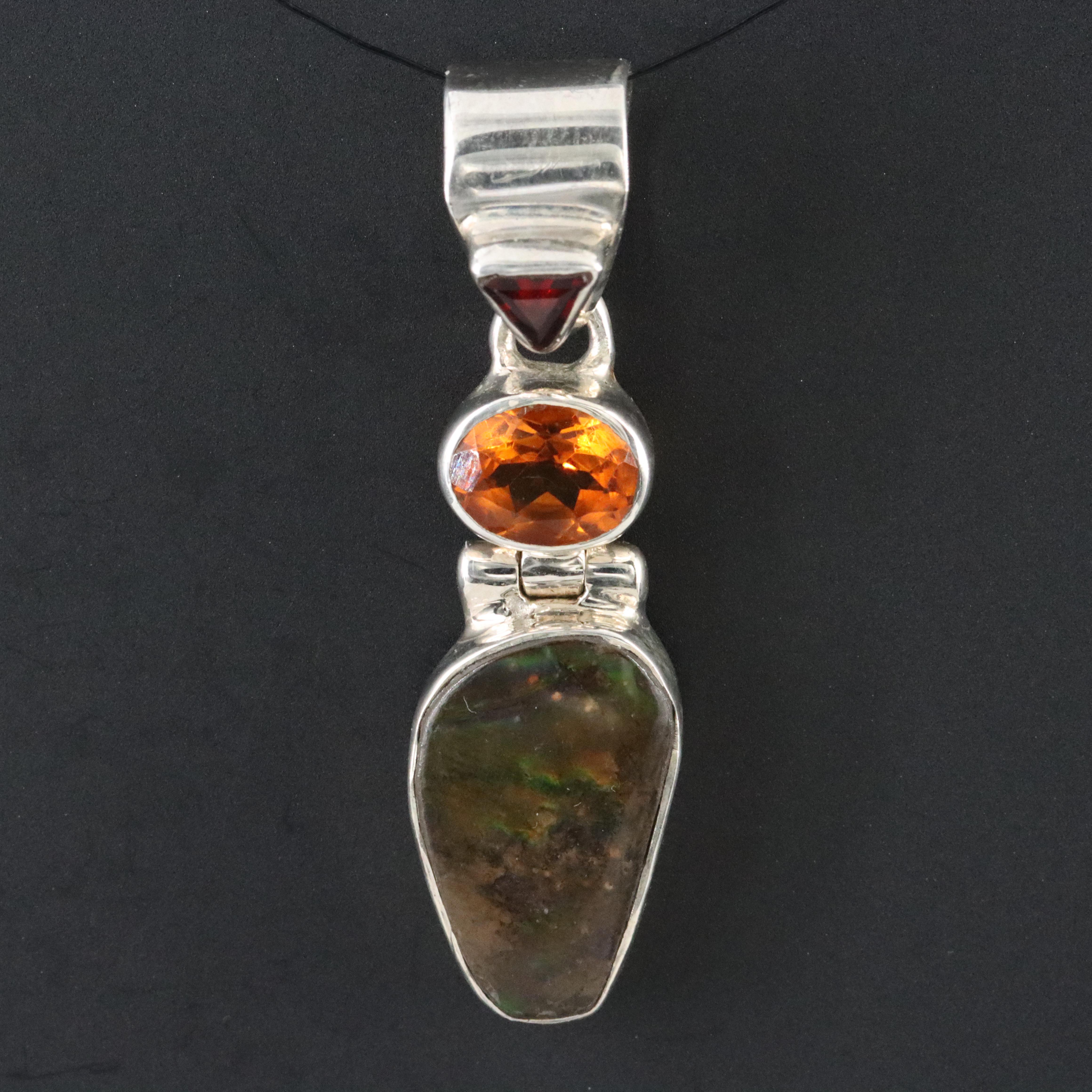 Sterling Ammolite and Citrine Pendant