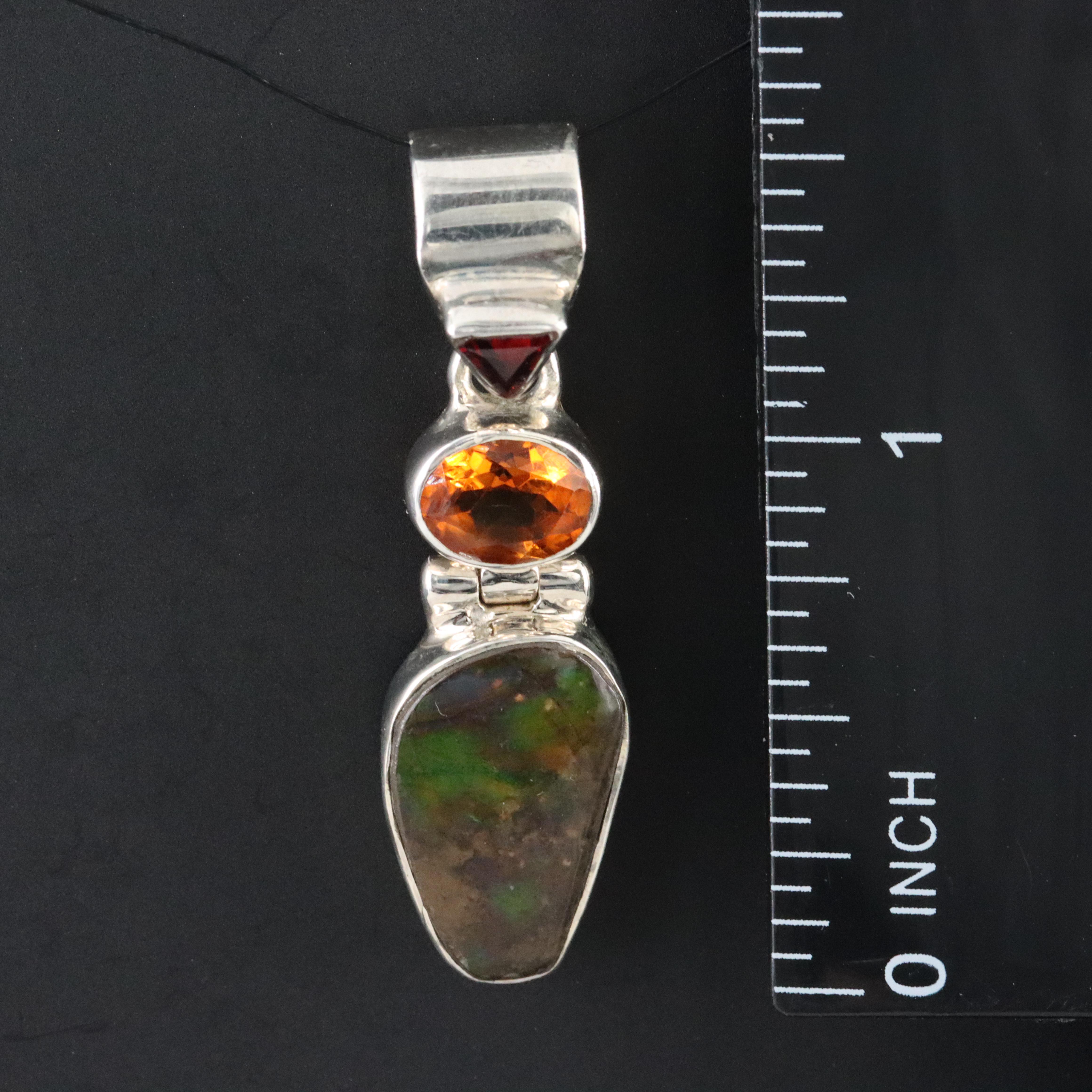 Sterling Ammolite and Citrine Pendant