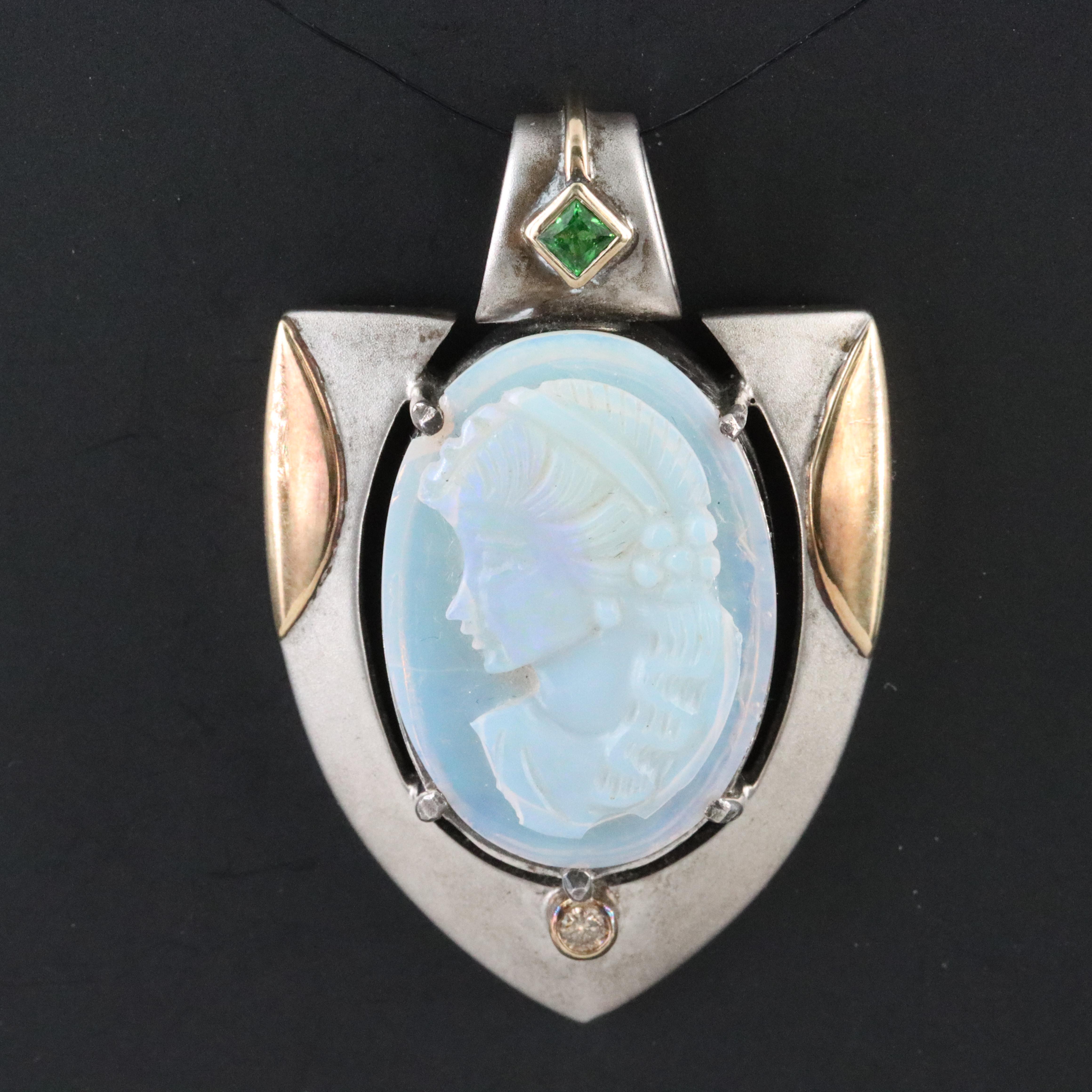 Sterling Opal, Tsavorite and Diamond Pendant with 18K Accents