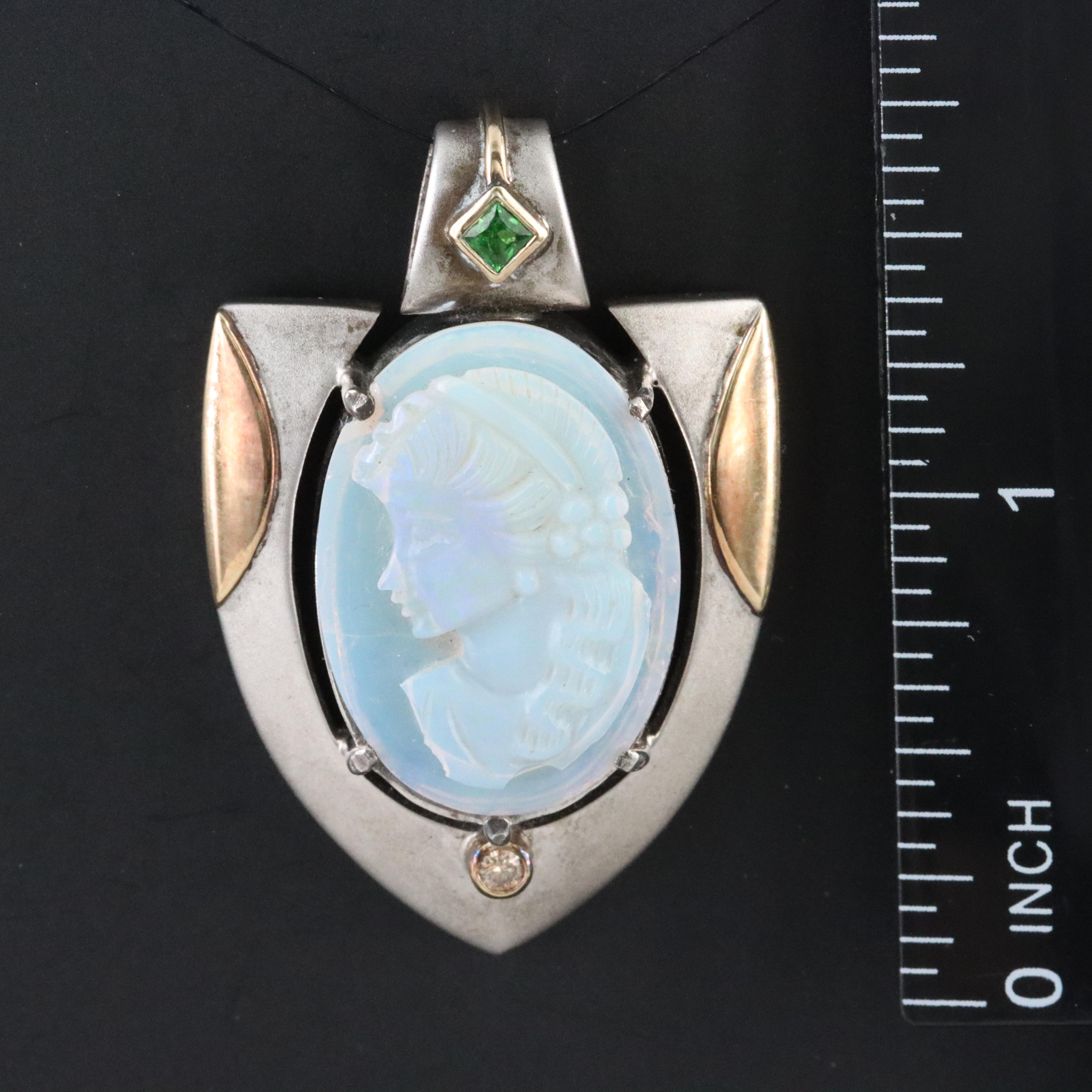 Sterling Opal, Tsavorite and Diamond Pendant with 18K Accents