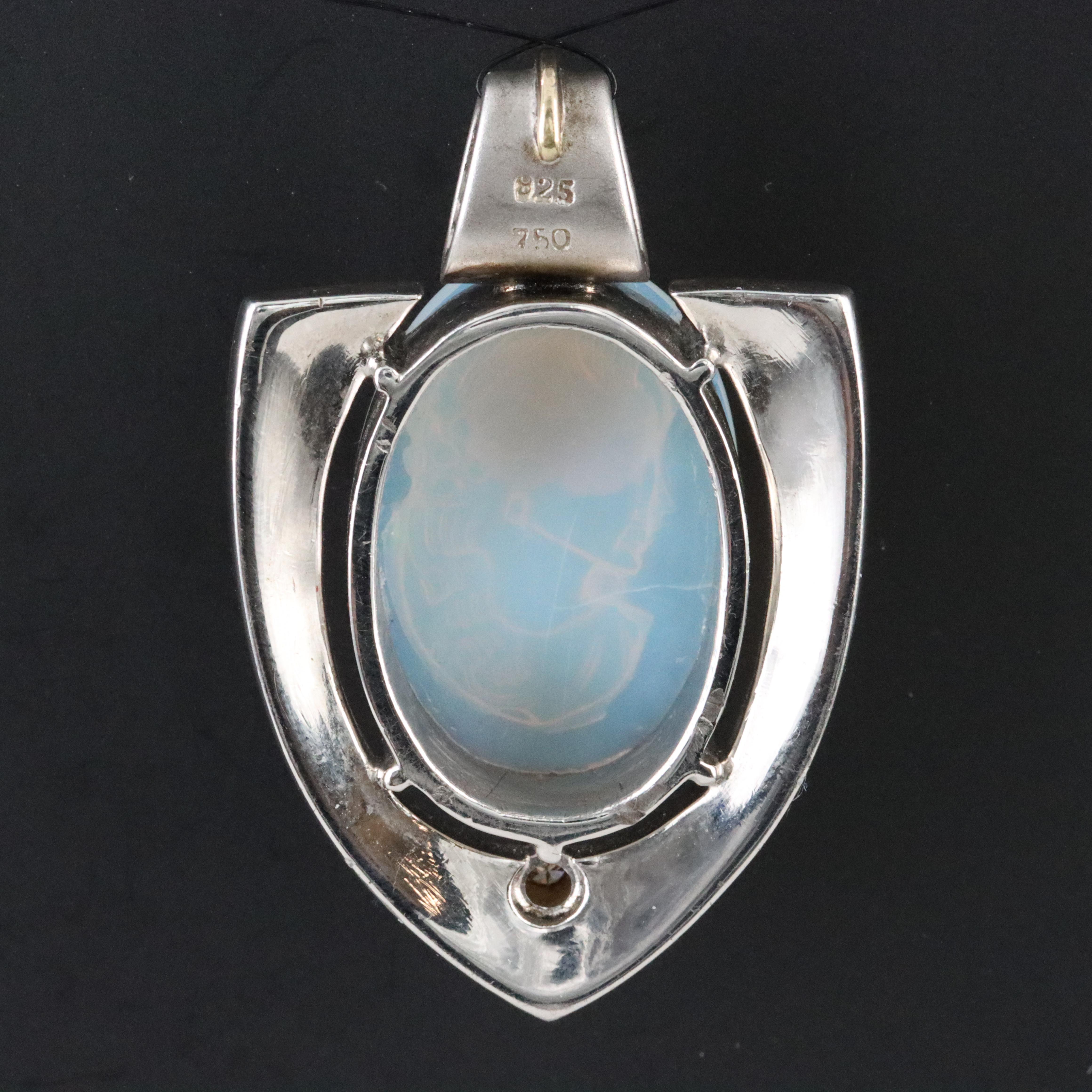 Sterling Opal, Tsavorite and Diamond Pendant with 18K Accents