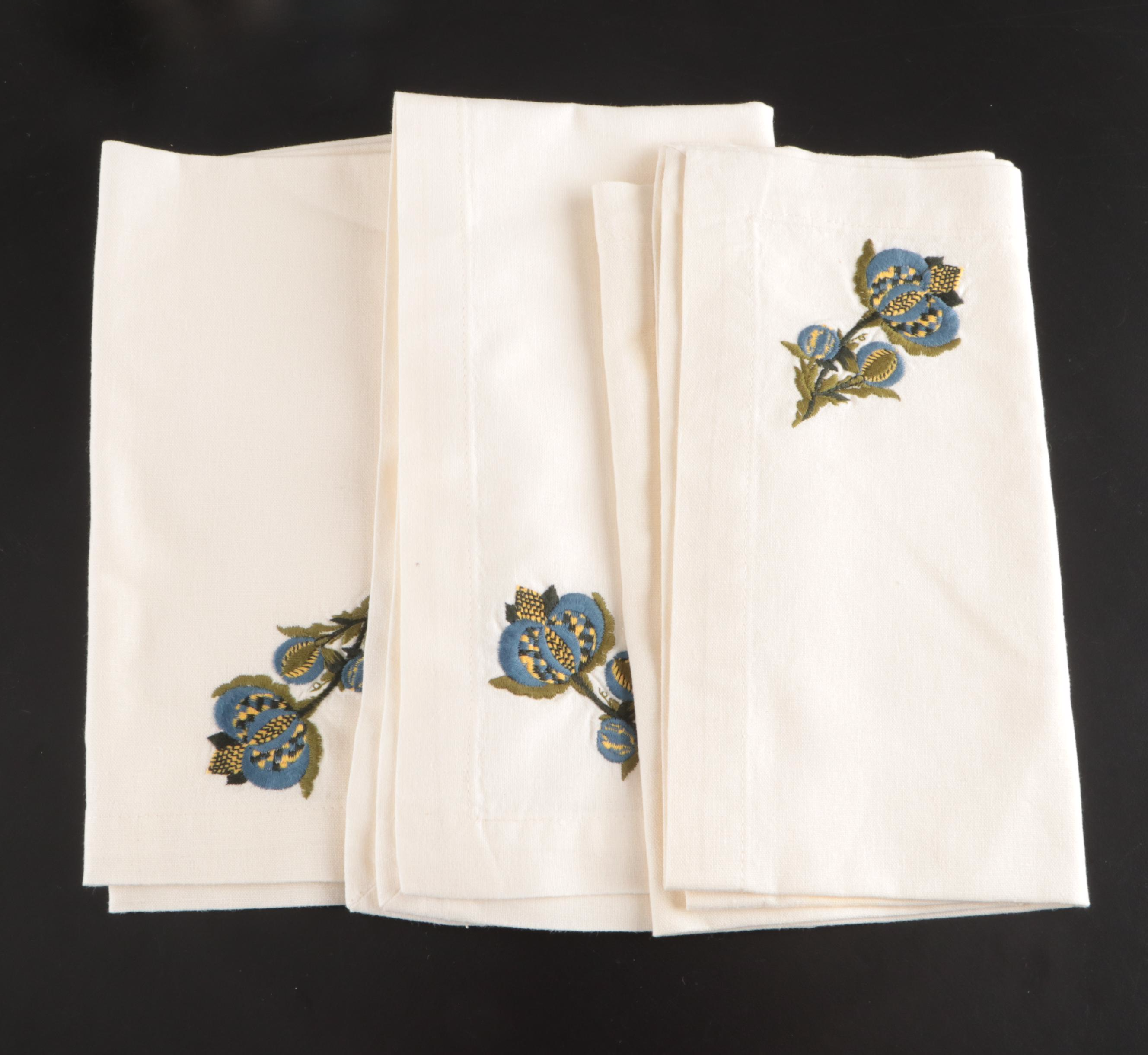Williams-Sonoma Embroidered Cotton Table Linens with Ceramic Cups and Charger