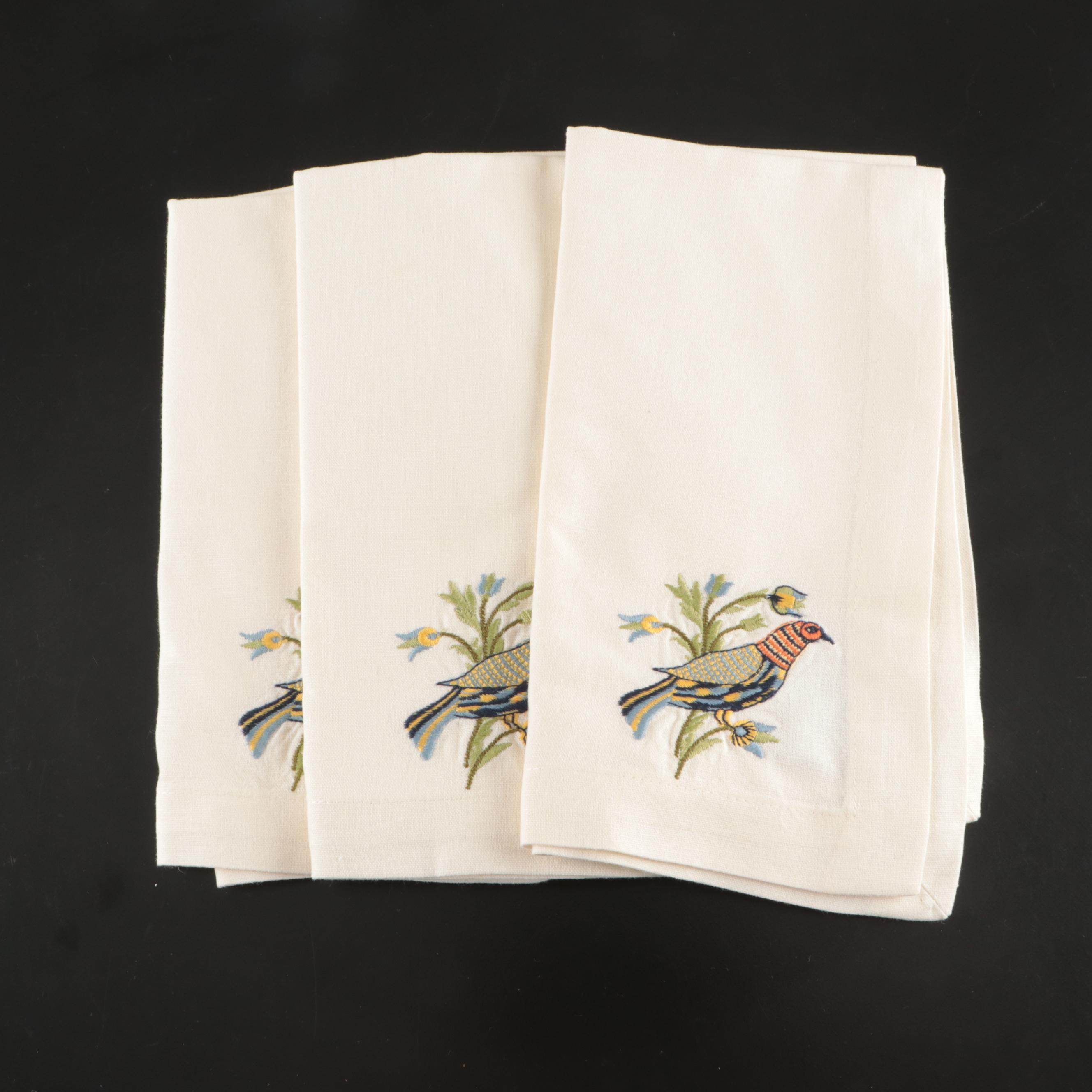 Williams-Sonoma Embroidered Cotton Table Linens with Ceramic Cups and Charger