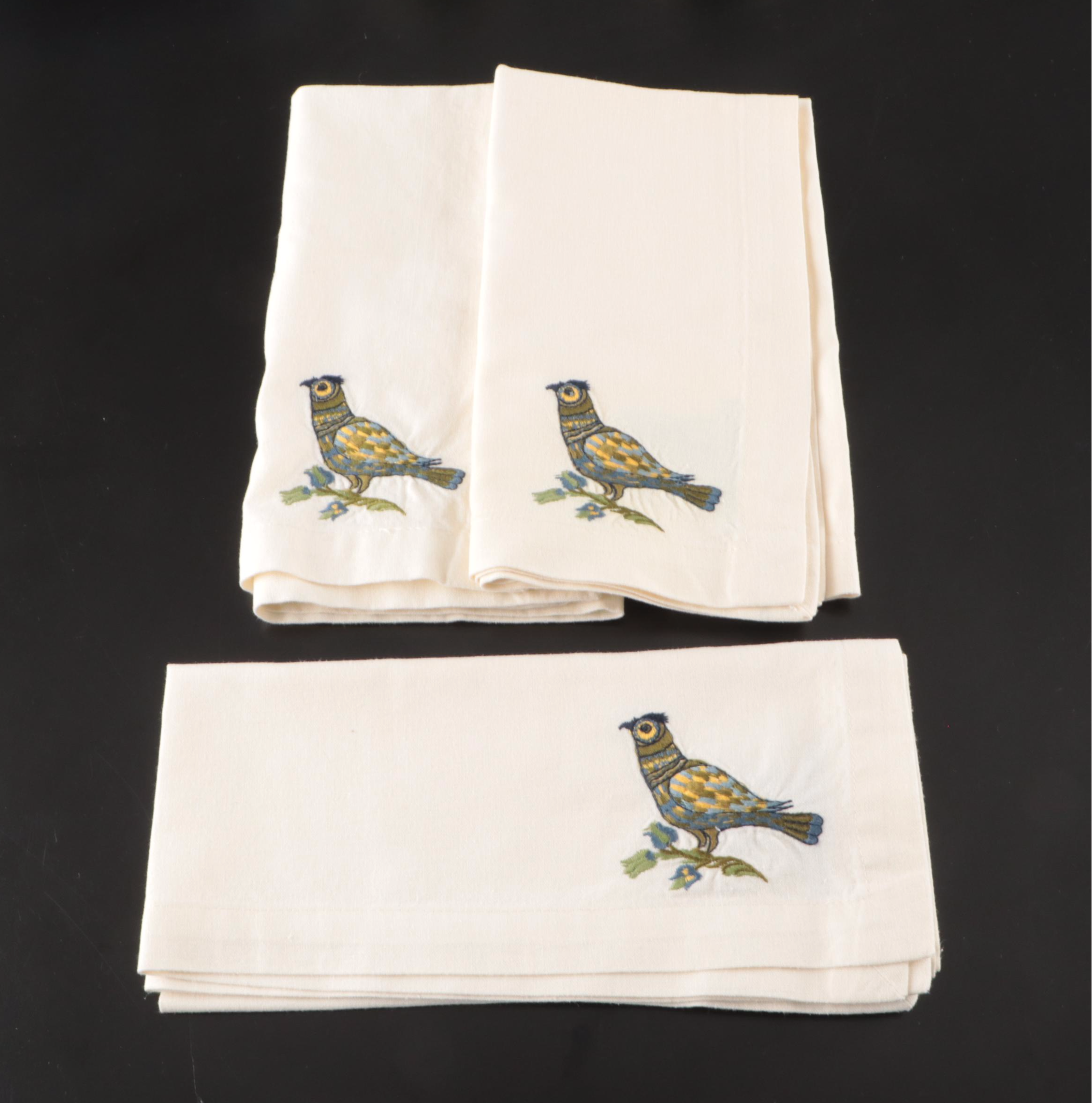 Williams-Sonoma Embroidered Cotton Table Linens with Ceramic Cups and Charger