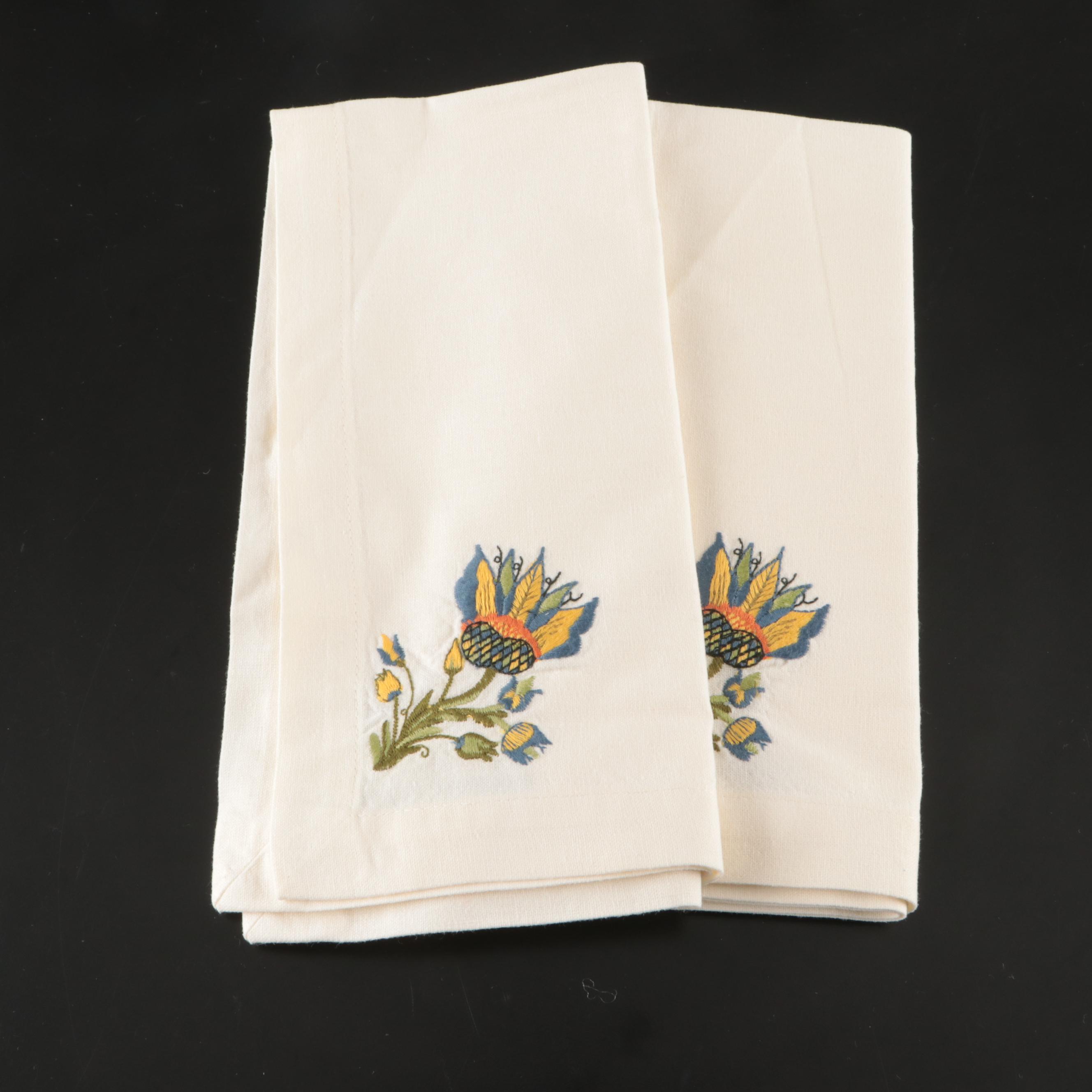 Williams-Sonoma Embroidered Cotton Table Linens with Ceramic Cups and Charger