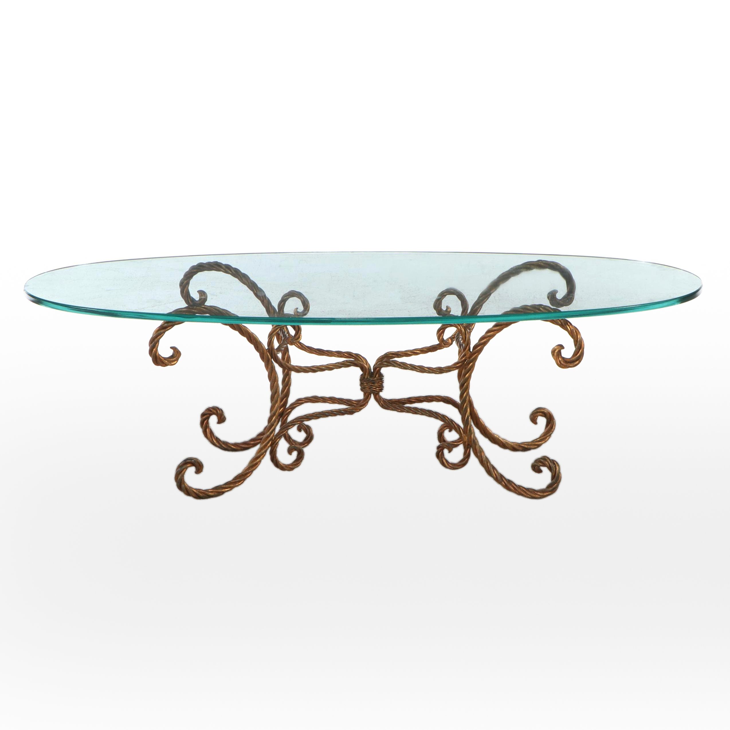 Oval Gilt Coffee Table with Glass Top