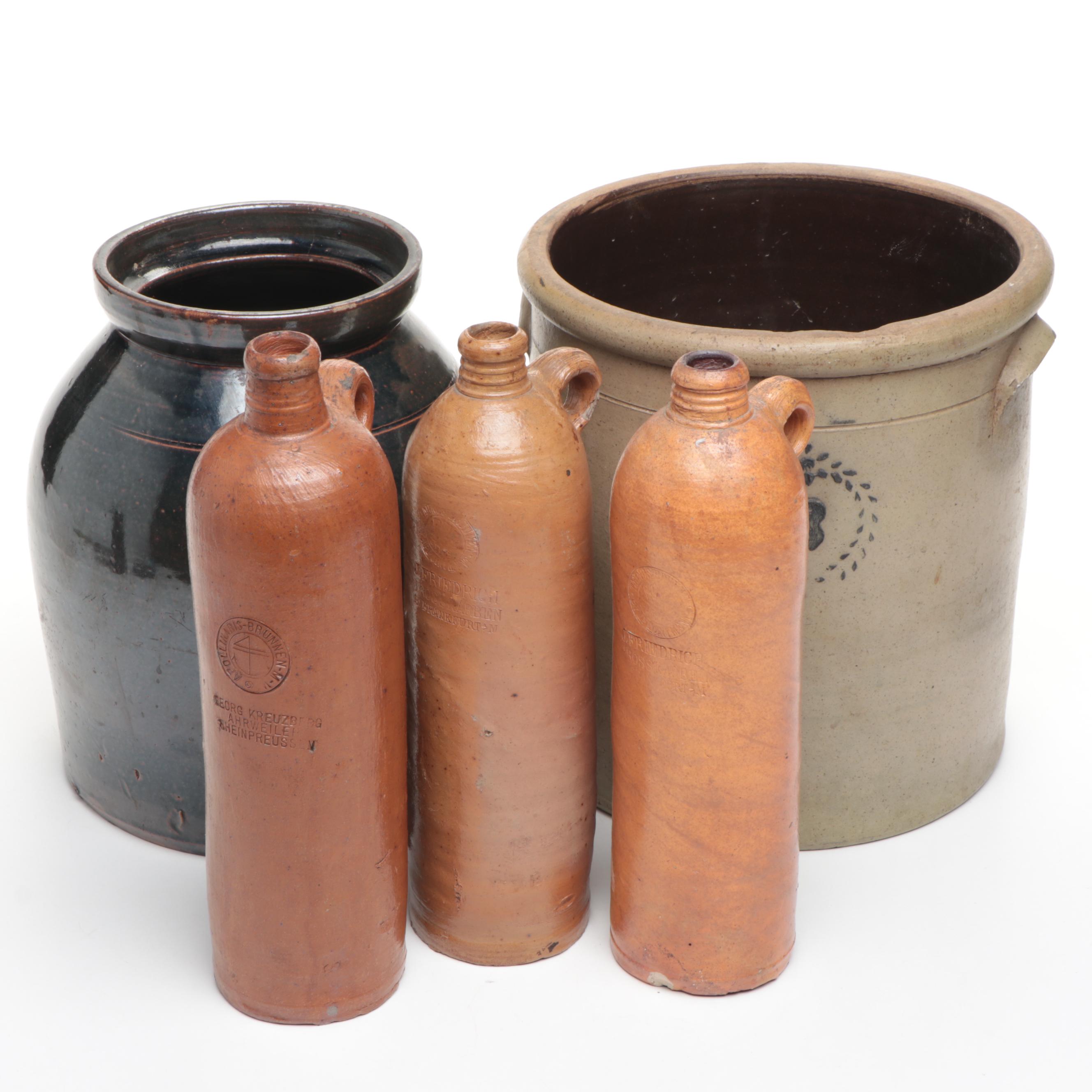 German George Kreuzberg Stoneware Bottles with Other Stoneware Vessels