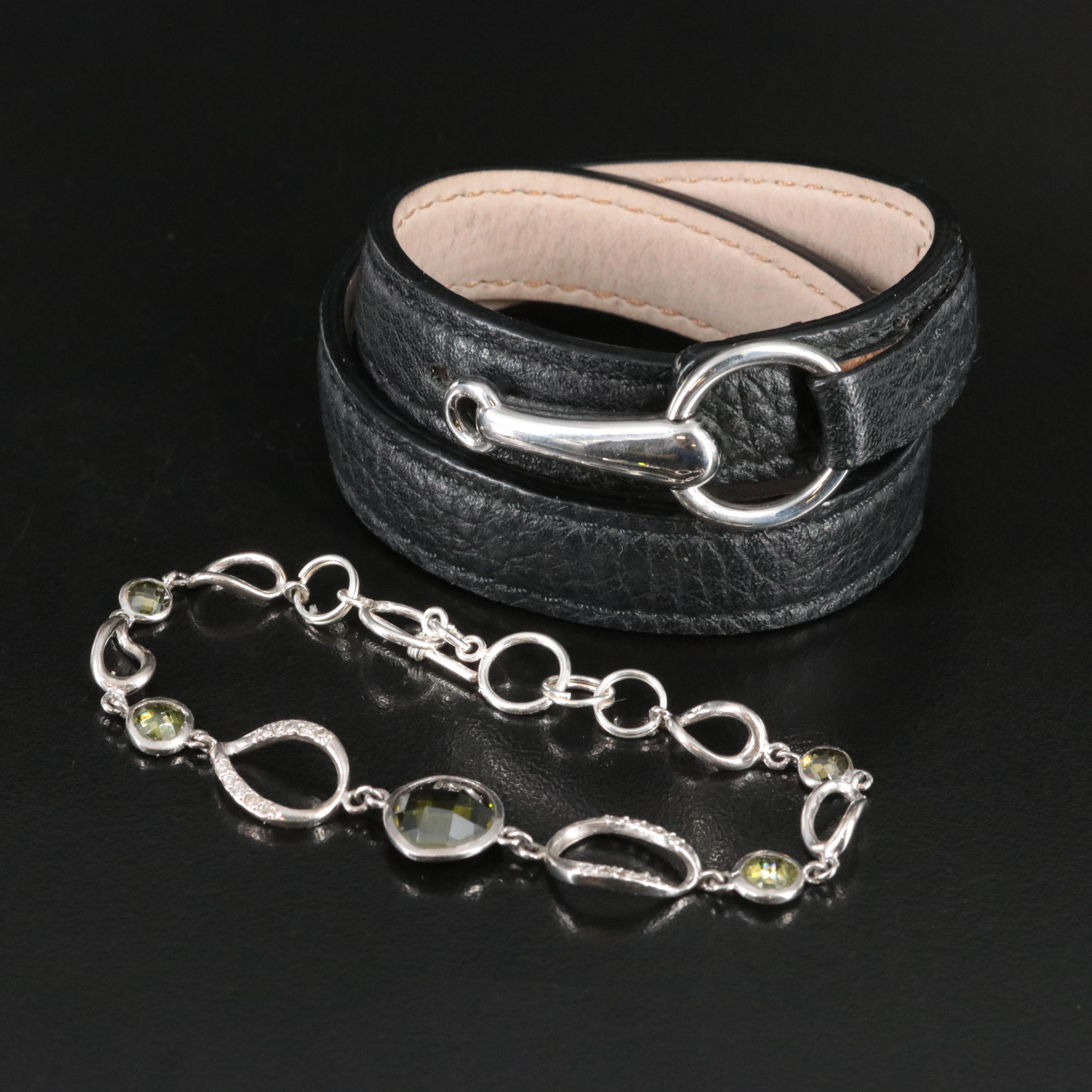 Dimacci Double Wrap Leather and Cubic Zirconia Bracelets